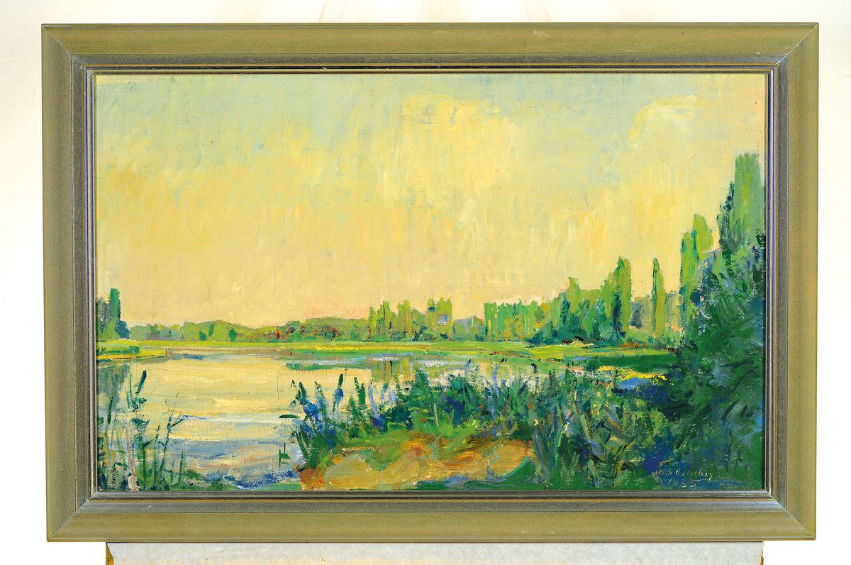 Detail k: Otto Ditscher, 1903-1987 Neuhofen, Altrheinlandschaft, Öl/Lwd, rechts unten sign. und dat. 35, ca. 50x80cm, R. ca. 61x91cm, hatte privaten ...