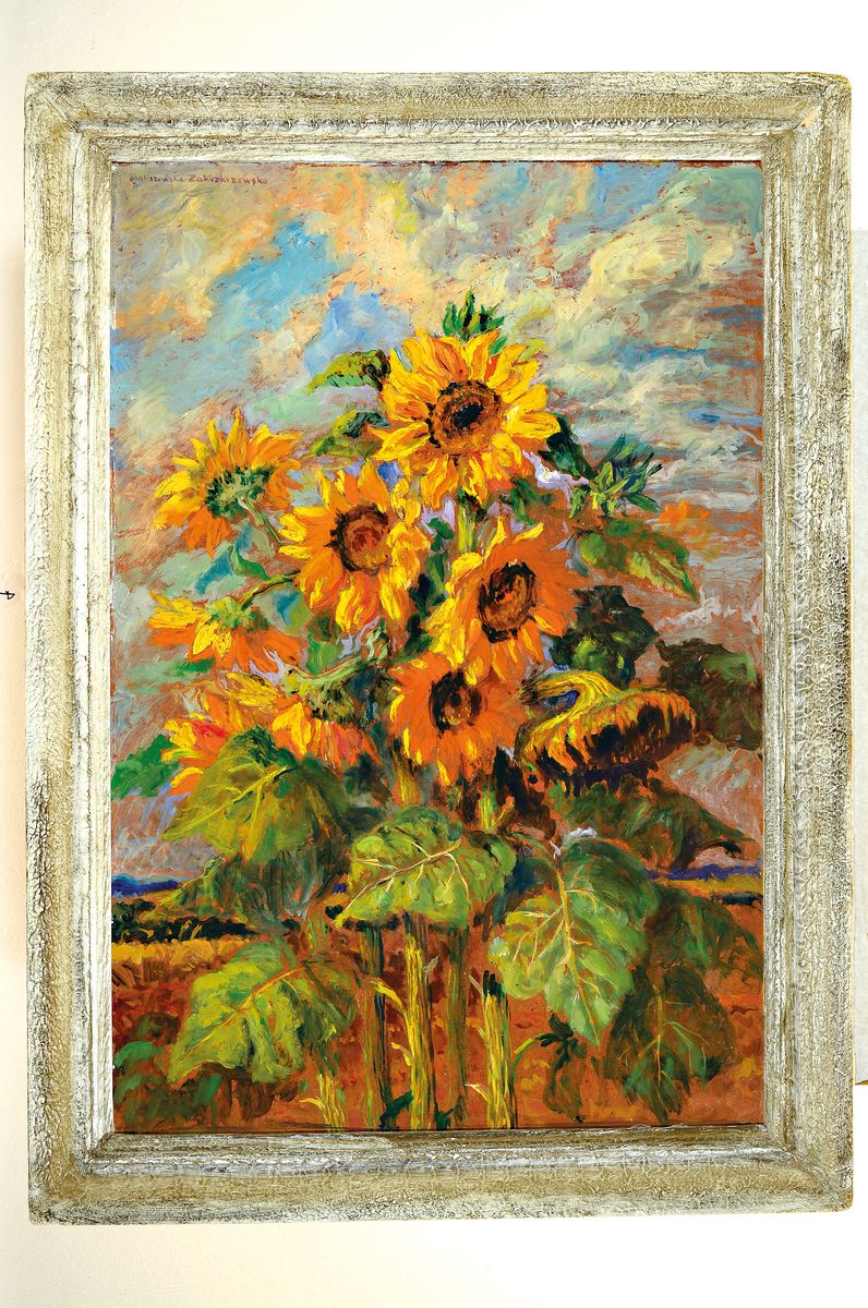 Detail k: Janina Zakrzewska-Maliszewska, 1909-1982 Polen, Sonnenblumen auf dem Feld, Öl/ Hartfaser, links oben signiert, ca. 90x60cm, R. ca. 104x75cm