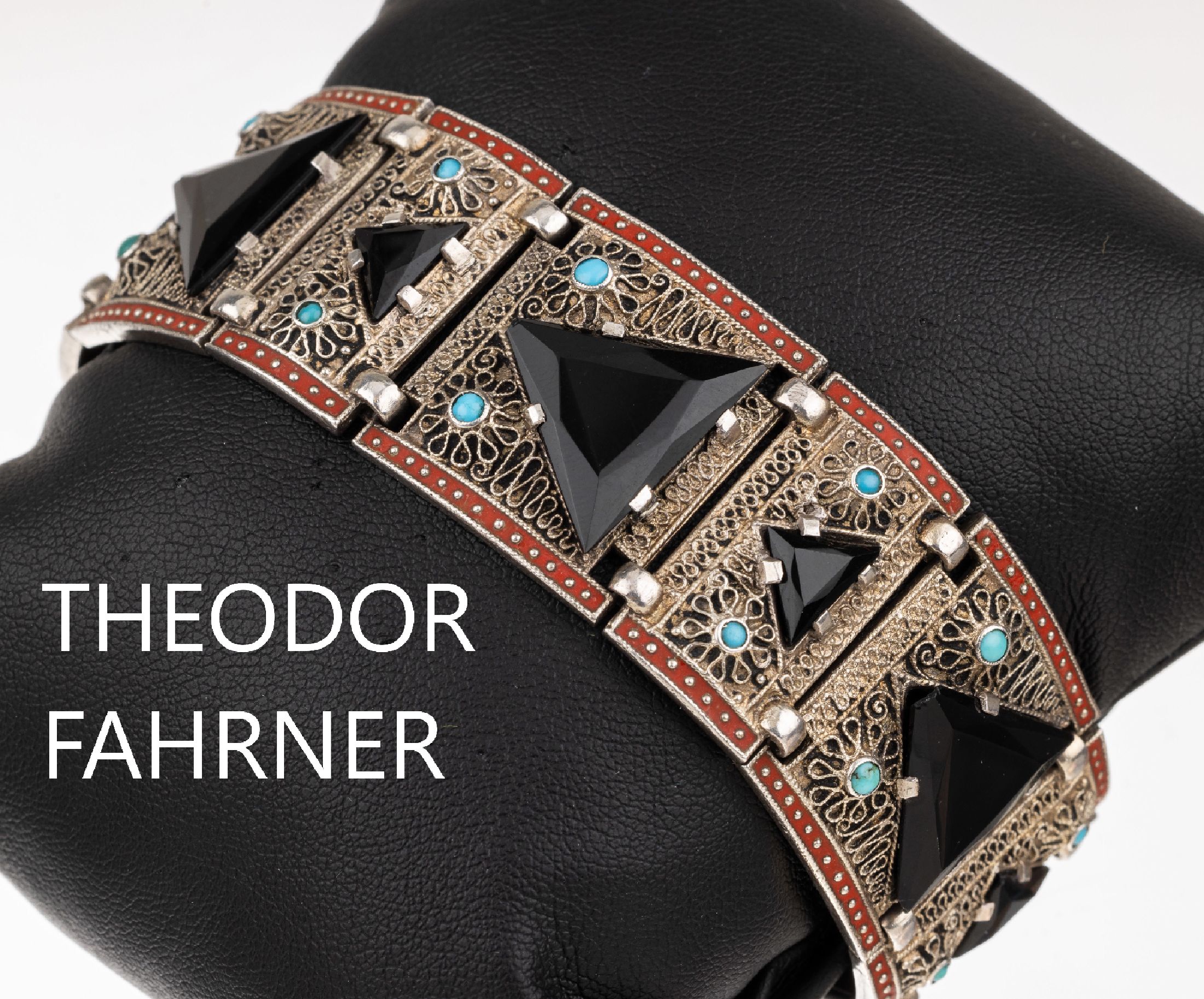10-gliedriges Armband THEODOR FAHRNER, Pforzheim um 1920-30, 935er Silber, teilvergoldet, 10 Glieder im 4er Takt quadratisch und rechteckig ...