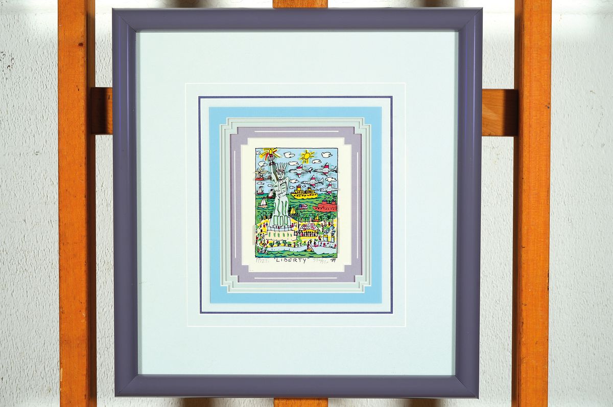 James Rizzi, 1950-2011 NY, 3D-Serigraphie, "Liberty", 1989, Ed.336/350, handsigniert, rückseitige Zeichnung handsigniert u. datiert 1997, ...