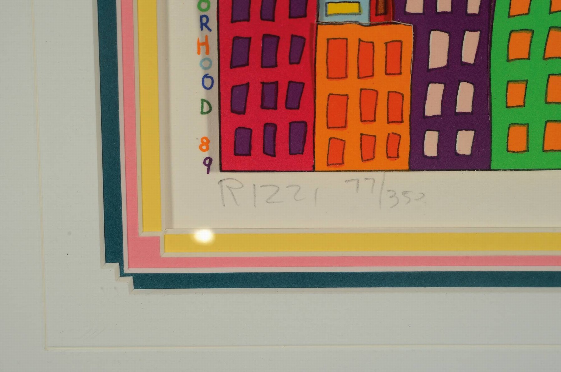 Detail a: James Rizzi, 1950-2011 NY, 3D-Serigraphie, "Hundertwasser Neighborhood", 1989, Ed. 77/350, handsigniert, Motiv 16x11 cm, Galerie-Rahmung ...
