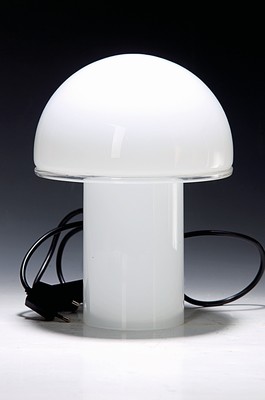 Image 26714498 - Table lamp Onfale piccolo, Luciano Vistosi (1931-2010) for Artemide, designed in 1978, colorless, milk-white overlay, mushroom shape,age, height 26 cm, electrified