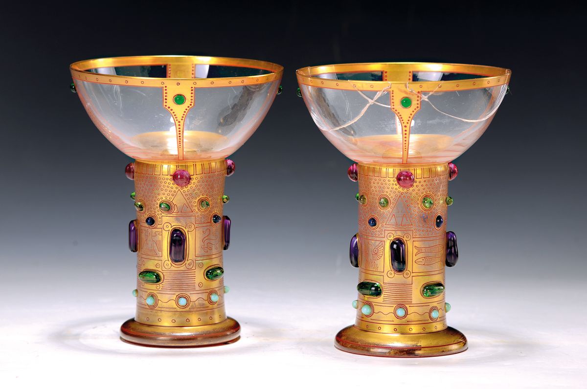 "Titurel"-Pokale der "Byzantinischen Gläser", Carl-Georg von Reichenbach, Krystallglas -Fabrik Benedikt von Poschinger, ...