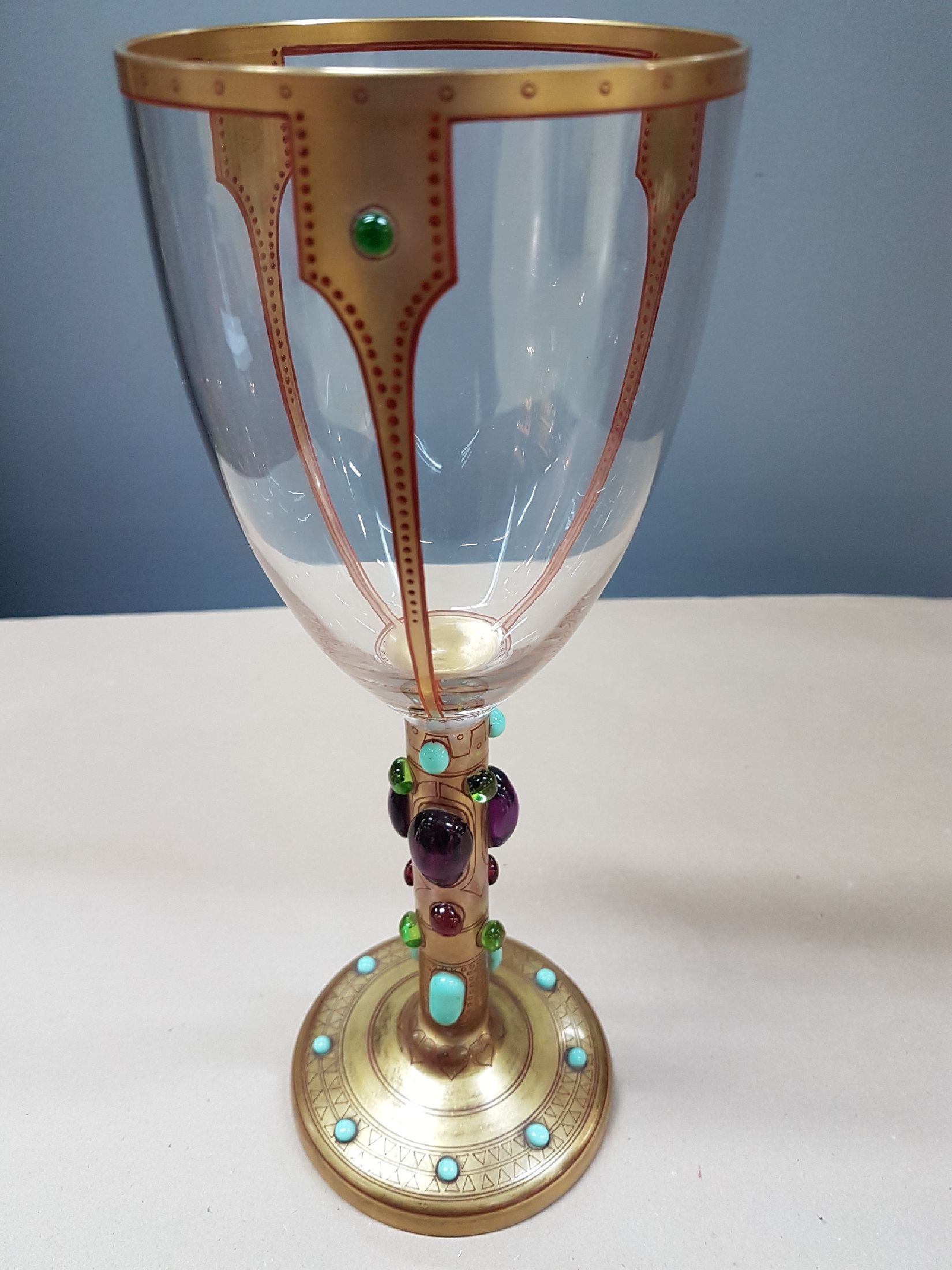 Detail b: Pokal der "Byzantinischen Gläser", Carl-Georg von Reichenbach, Krystallglas -Fabrik Benedikt von Poschinger, Oberzwieselau, um 1906, ...