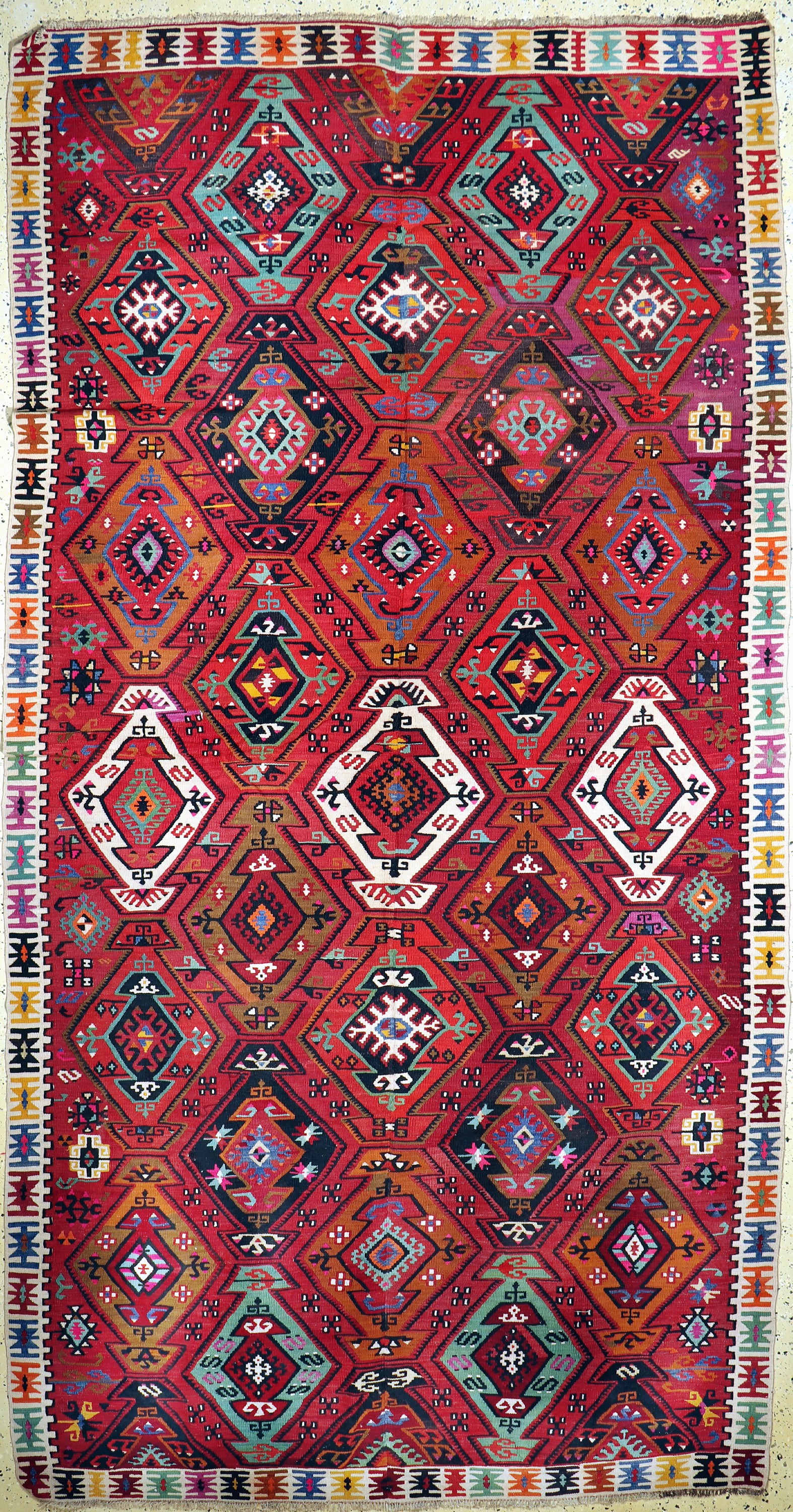 Konya Kelim alt(2 Bahnig), Türkei, um 1940/1950, Wolle auf Wolle, ca. 360 x 190 cm, EHZ: 2