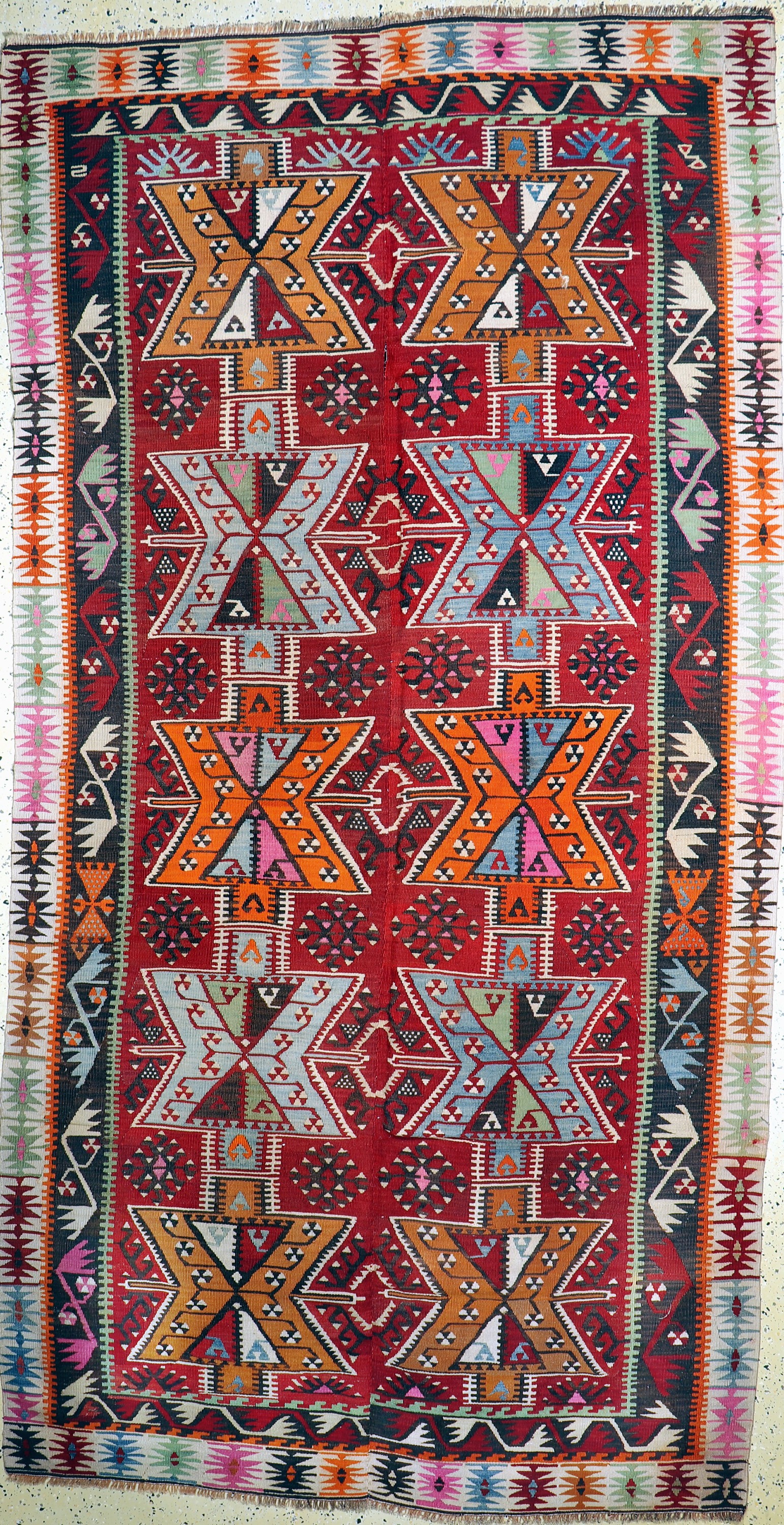 Anatol Kelim alt(2 Bahnig), Türkei, um 1950, Wolle auf Wolle, ca. 333 x 178 cm, EHZ: 2
