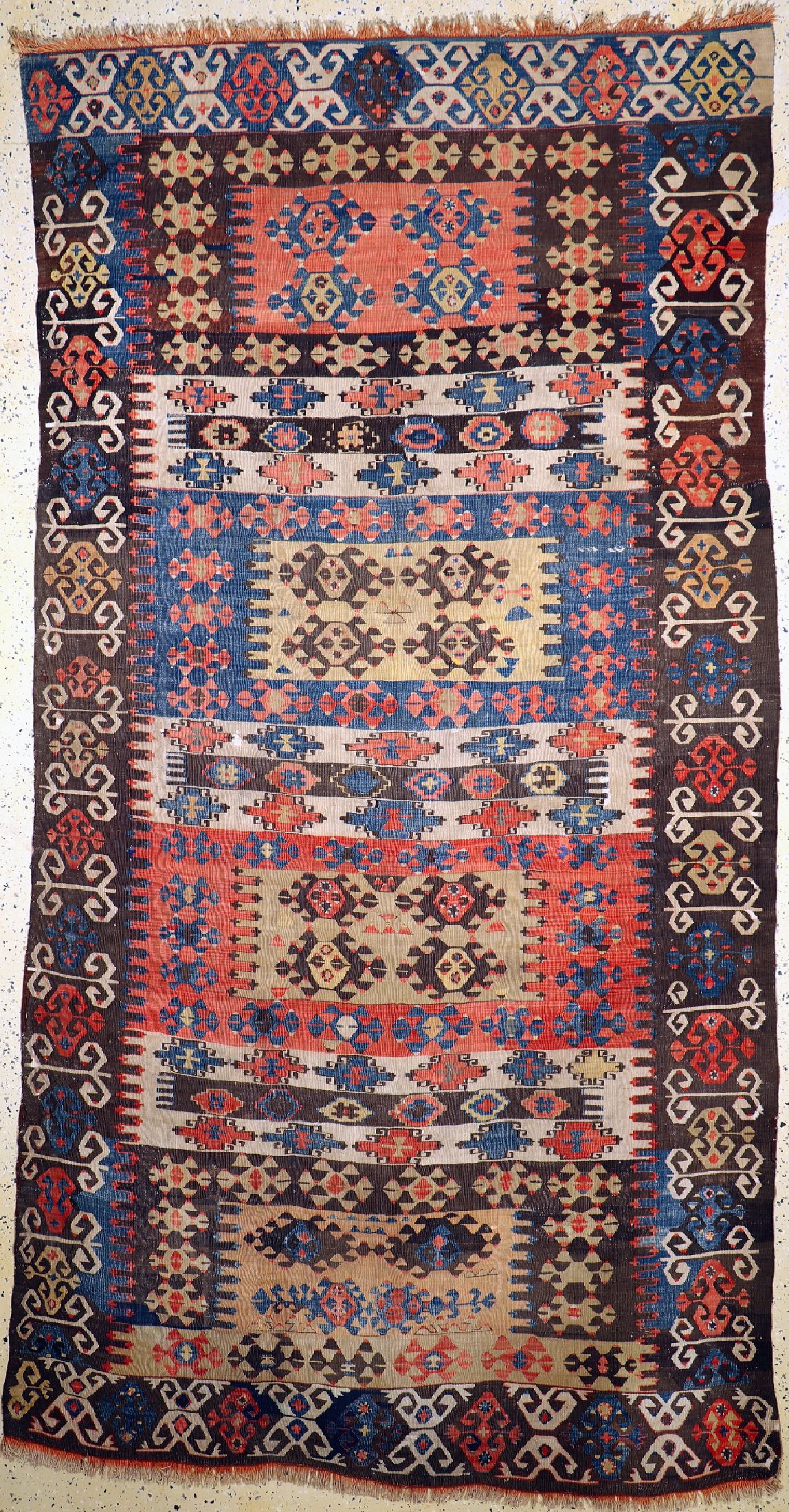 Konya Kelim antik, Türkei, 19.Jhd, Wolle auf Wolle, ca. 340 x 178 cm, EHZ: 2(paar kleine Restaurierungen).