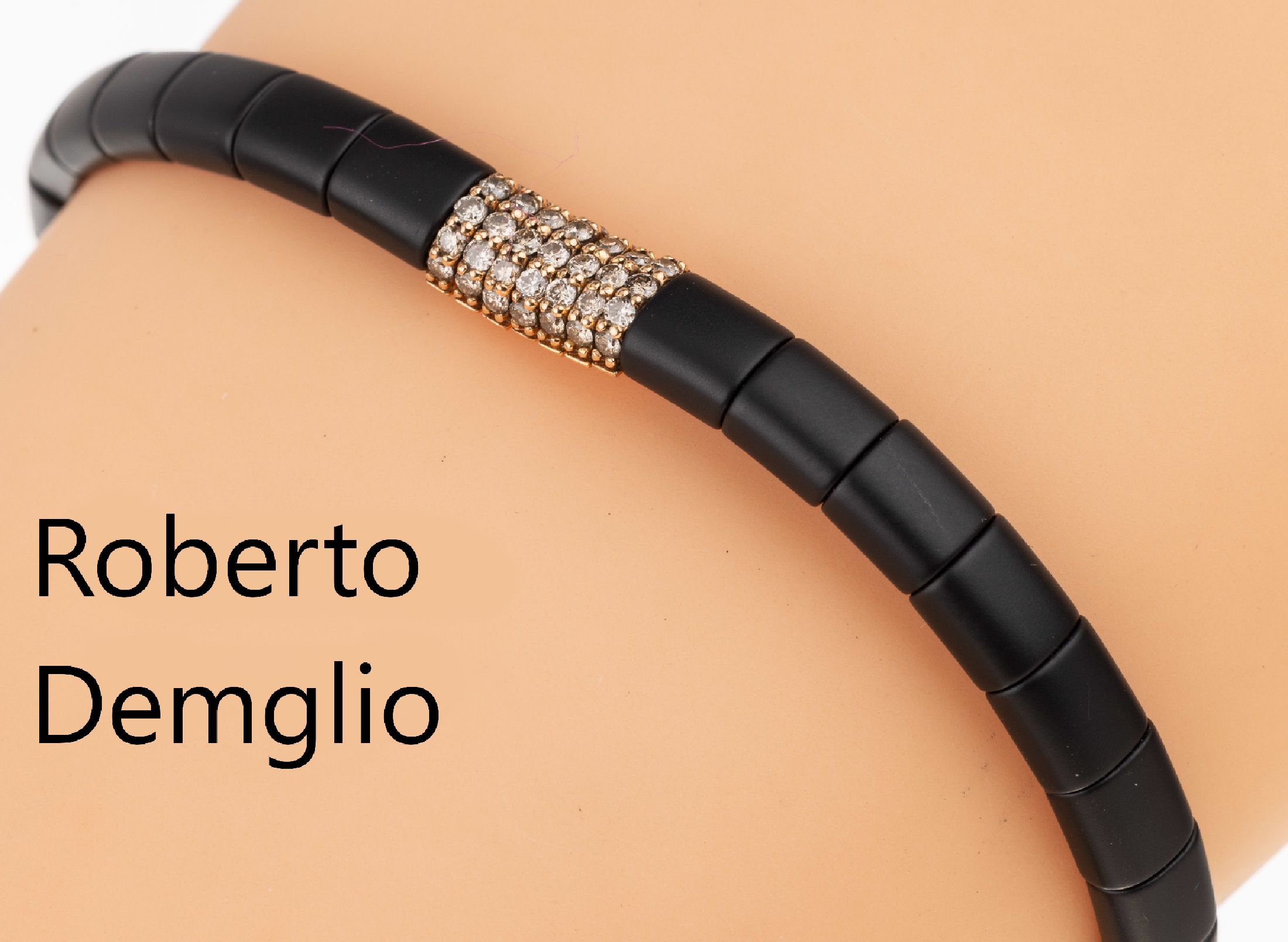 ROBERTO DEMGLIO Keramik-Designer-Brillant- Armband "Pura", schwarze Keramikelemente, sat., flexibel gefaßt, oberhalb 7 Zwischen- elemente ...
