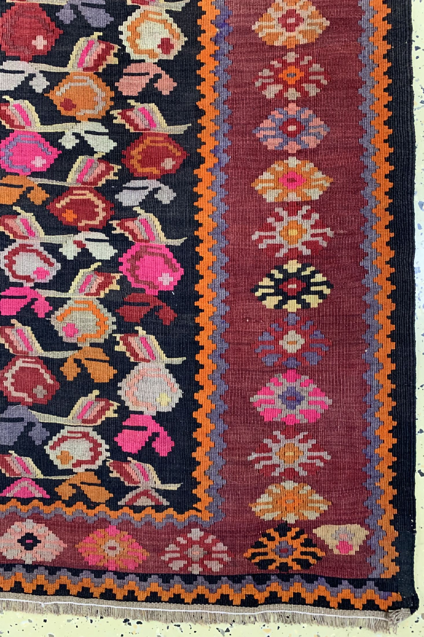 Detail a: Karabagh Kelim antik, Kaukasus, um 1900, Wolle auf Wolle, ca. 394 x 200 cm, EHZ: 2