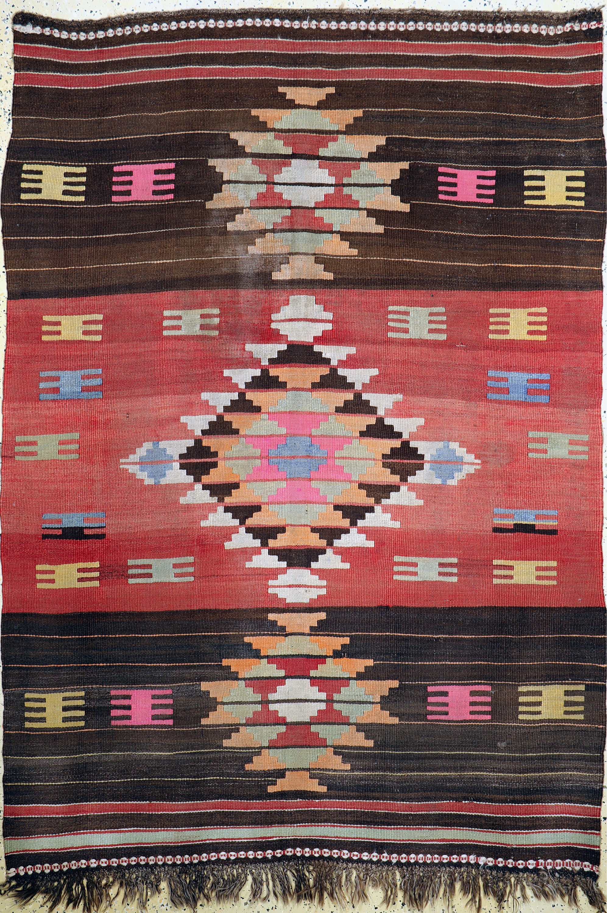Anatol Kelim alt, Türkei, um 1930, Wolle auf Wolle, ca. 222 x 156 cm, Reinigungsbedürftig, EHZ: 2