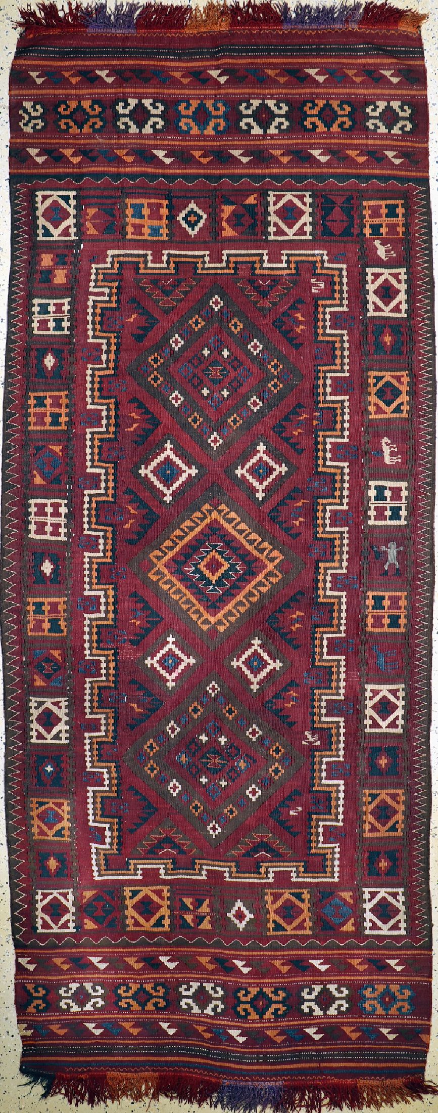 Anatol Kelim alt, Türkei, um 1920/1930, Wolle auf Wolle, ca. 343 x 137 cm, EHZ: 2