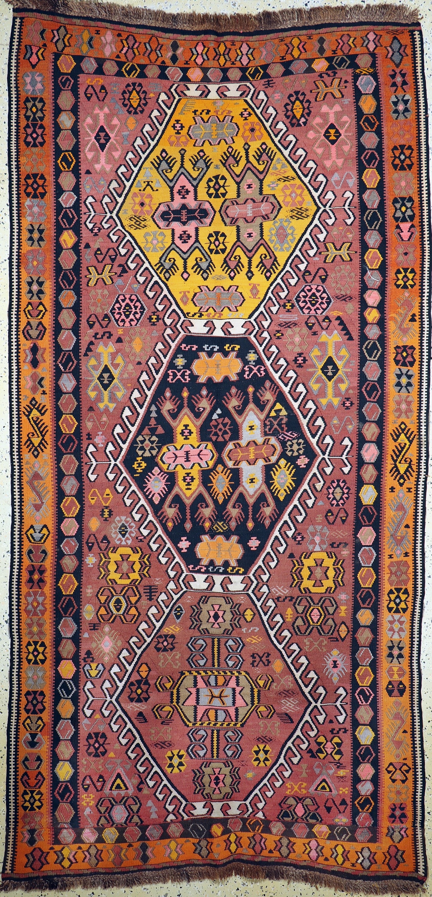 Anatol Kelim alt, Türkei, um 1950, Wolle auf Wolle, ca. 306 x 150 cm, EHZ: 2