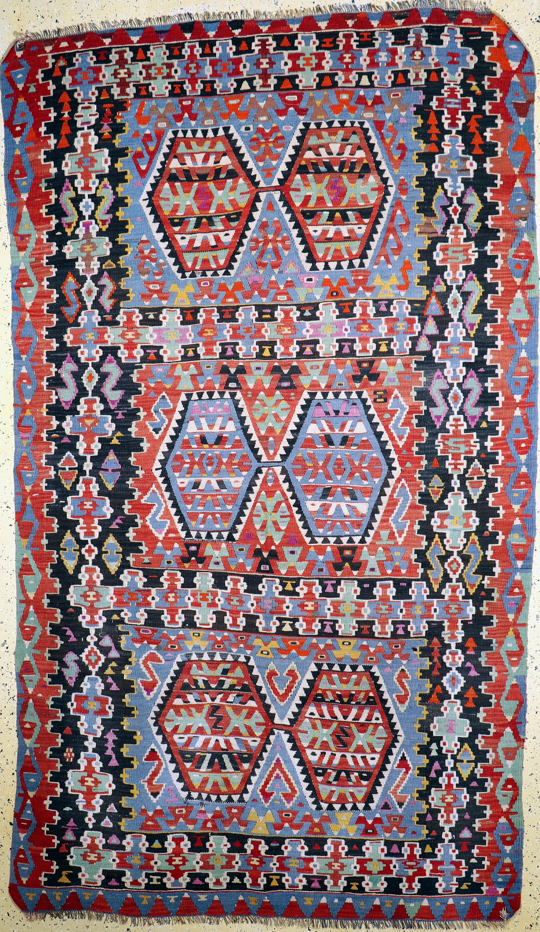 Anatol Kelim alt, Türkei, um 1940/1950, Wolle auf Wolle, ca. 305 x 170 cm, EHZ: 2 (kleine Reparaturen)