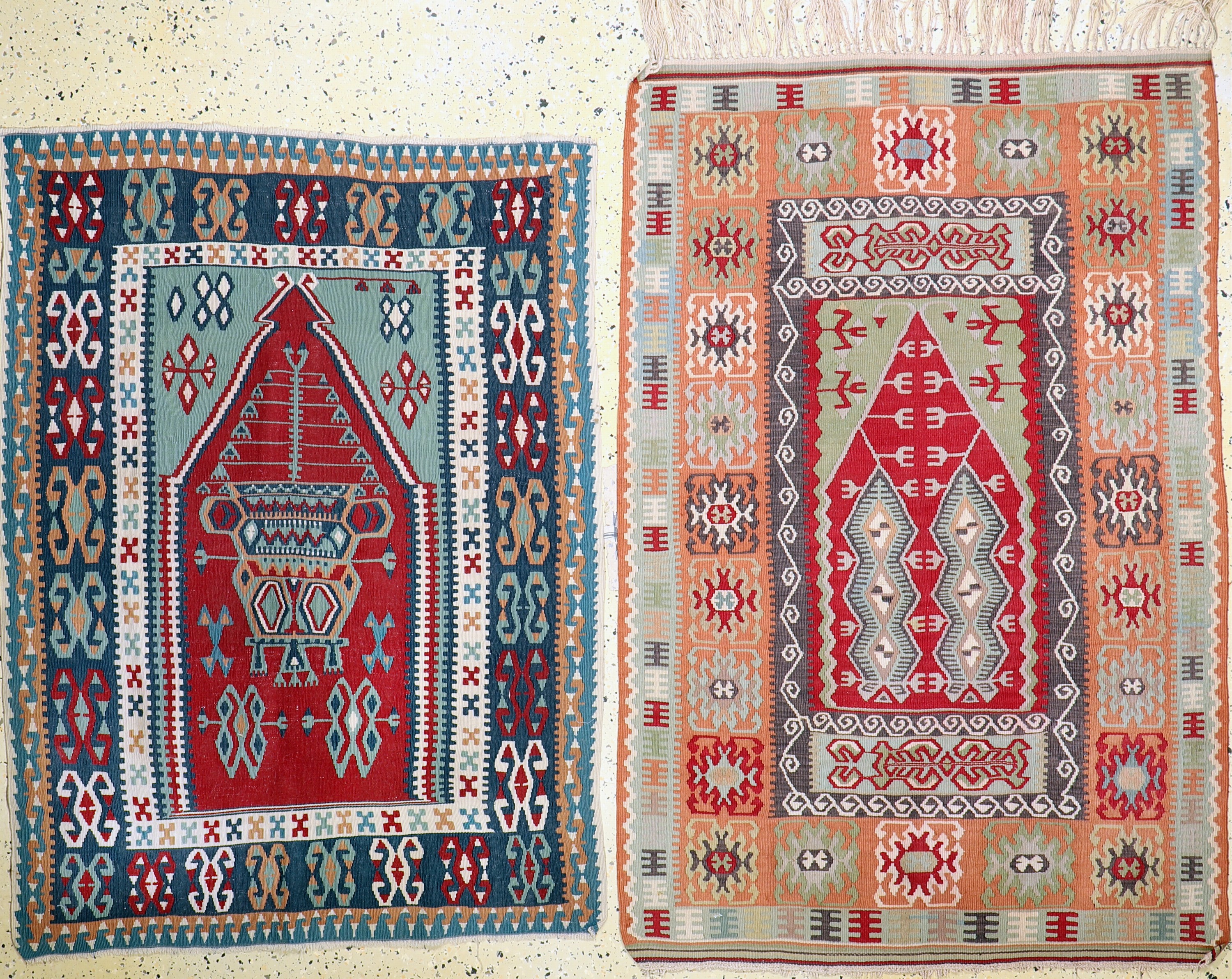 2 Lots Anatol Kelim, Türkei, ca. 50 Jahre, Wolle auf Wolle, ca. 158 x 105 cm, EHZ: 2