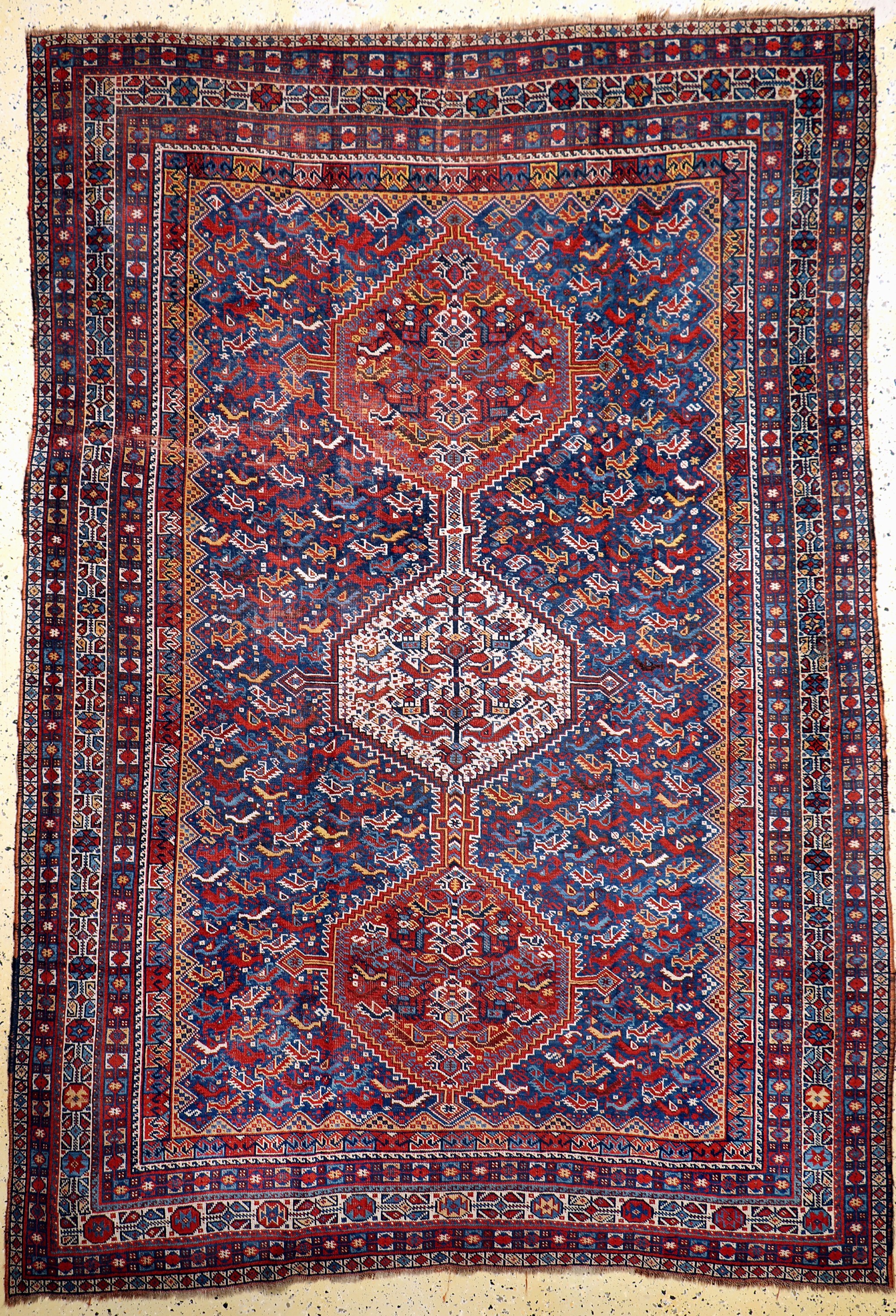 Antiker Khamseh, Persien, um 1900, Wolle auf Wolle, ca. 280 x 190 cm, EHZ: 3(restaurierte Trittfalten).