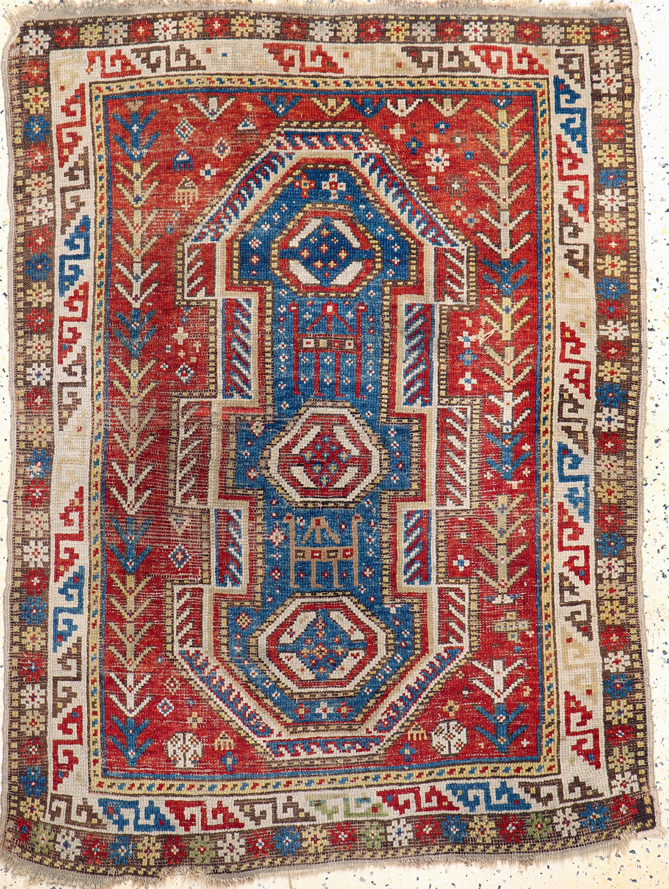 Antiker"Schild-Kazak", Kaukasus, 19.Jhd, Wolle auf Wolle, ca. 140 x 103 cm, EHZ: 4