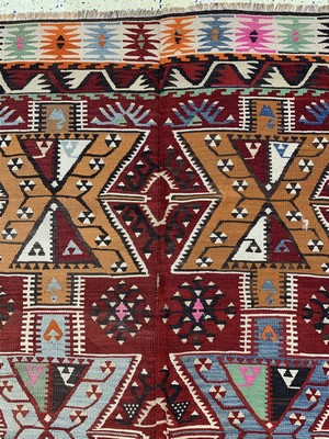 26714526b - Anatol Kilim old(2 lanes), Turkey, around 1950, wool on wool, approx. 333 x 178 cm, condition: 2. Rugs, Carpets & Flatweaves