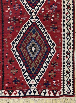 26714536a - Anatol Kilim(2 lanes), Turkey, approx. 50 years, wool on wool, approx. 208 x 126 cm, condition: 2 (stain). Rugs, Carpets & Flatweaves