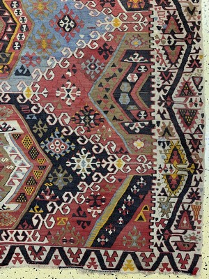 26714558a - Anatol Kilim antique(2 lanes), Turkey, around 1900, wool on wool, approx. 363 x 176 cm, condition: 2 (restored). Rugs, Carpets & Flatweaves