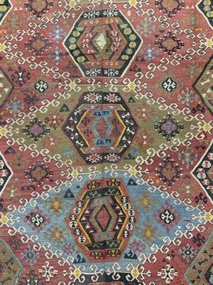 26714558b - Anatol Kilim antique(2 lanes), Turkey, around 1900, wool on wool, approx. 363 x 176 cm, condition: 2 (restored). Rugs, Carpets & Flatweaves