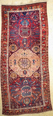 Image 26714588 - Antique Kazak, Caucasus, around 1900, wool on wool, approx. 306 x 138 cm, condition: 3 (restored tear). Rugs, Carpets & Flatweaves