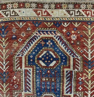 26714593c - Antique Sewan "Shield Kazak", Caucasus, 19th century, wool on wool, approx. 140 x 103 cm, condition: 4. Rugs, Carpets & Flatweaves