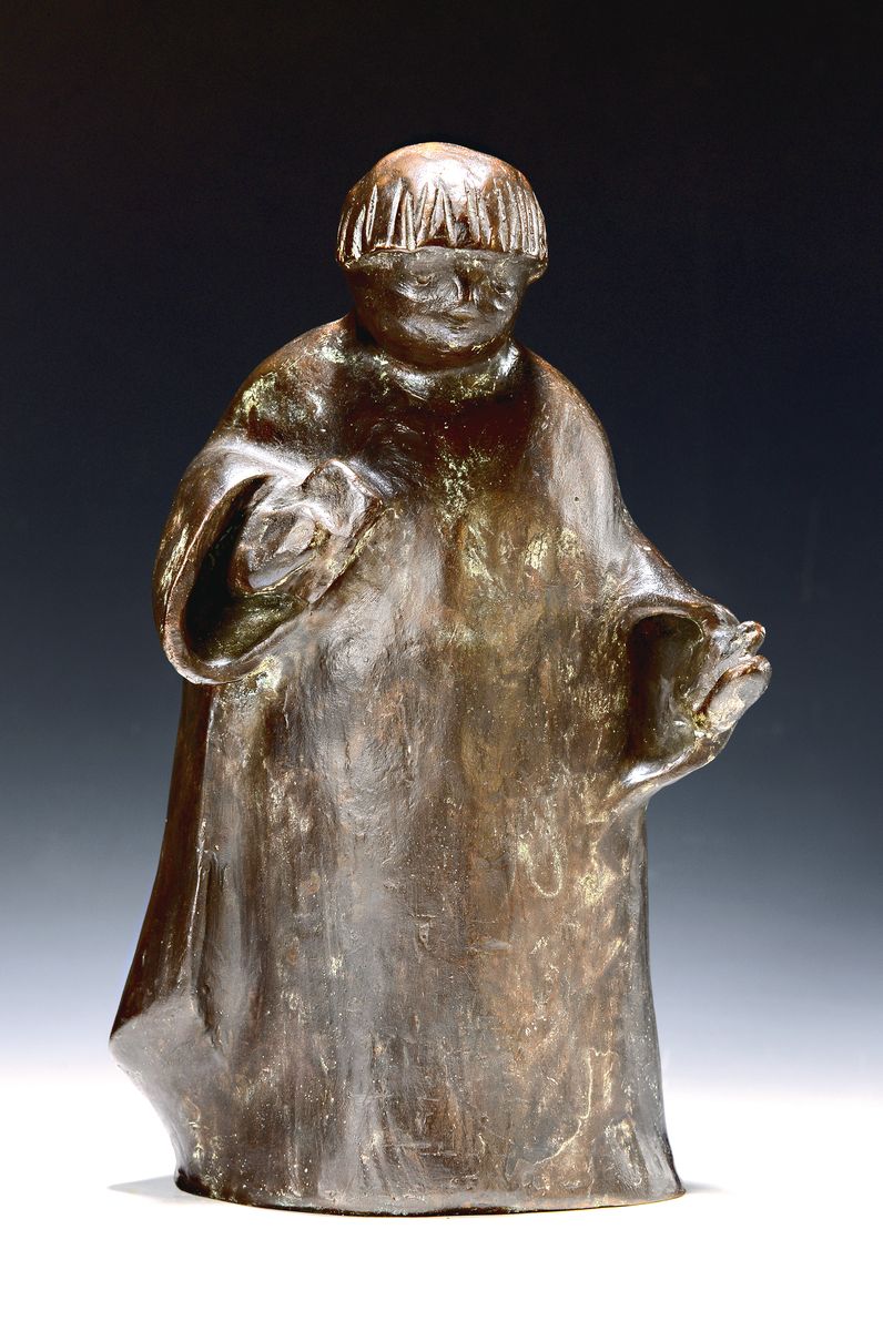 Renate König-Schalinski, 1942-2011 Passau, Bronze, "Pater", Ed. I/I, monogrammiert RKS, ehemals auf Platte befestigt, Alterssp., H. 29cm, ...
