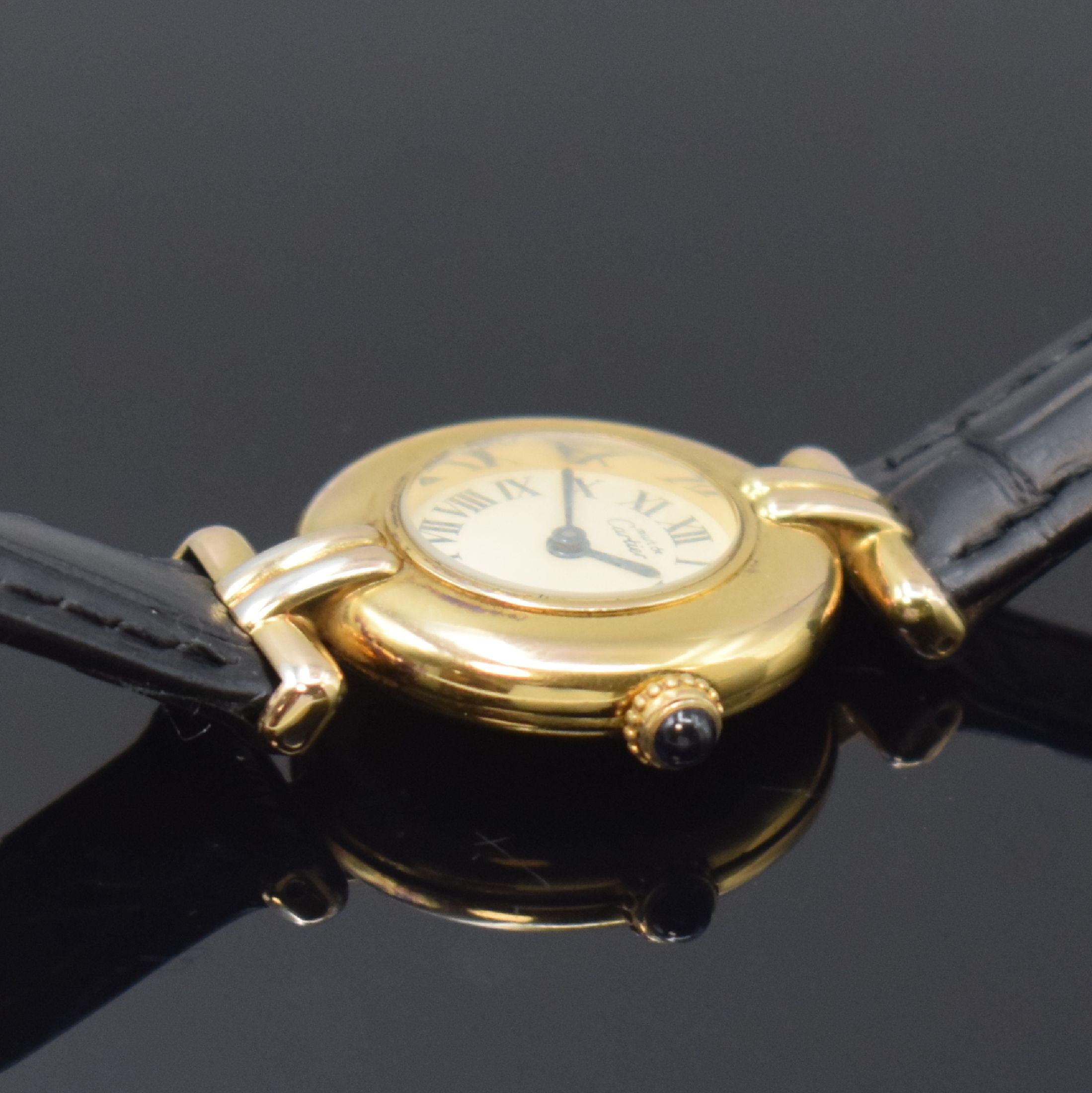 Detail b: CARTIER Must Colisee Damenarmbanduhr Referenz 590002, Schweiz um 1990, quartz, verg. Silbergeh. m. anges. Bandanstößen, Boden 2- fach verschr., ...