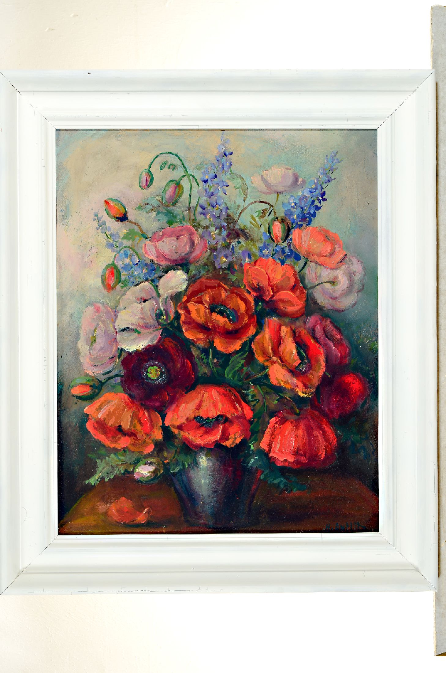 Hans Antlitz, 1902 Offenbach-1978, Blumenstillleben mit Mohn und Rittersporn, rechts unten signiert, Öl/Lwd, 50x40 cm, Rahmen 62x52 cm
