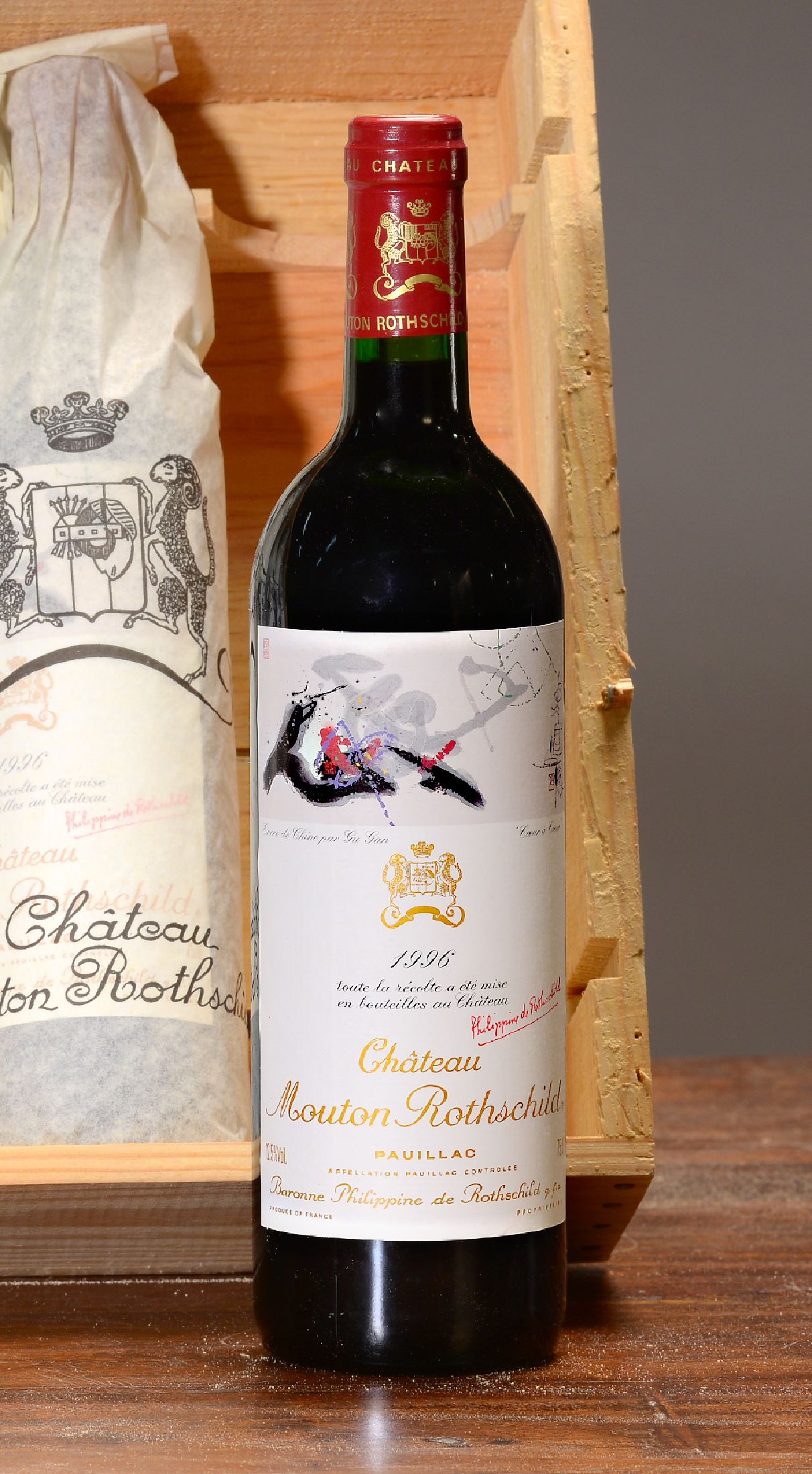 Detail a: 6 Flaschen 1996 Chateau Mouton Rothschild, Paulliac, premier grand cru classé, je 75cl, orig. verkorkt und unverkostet, in orig. Holzkiste