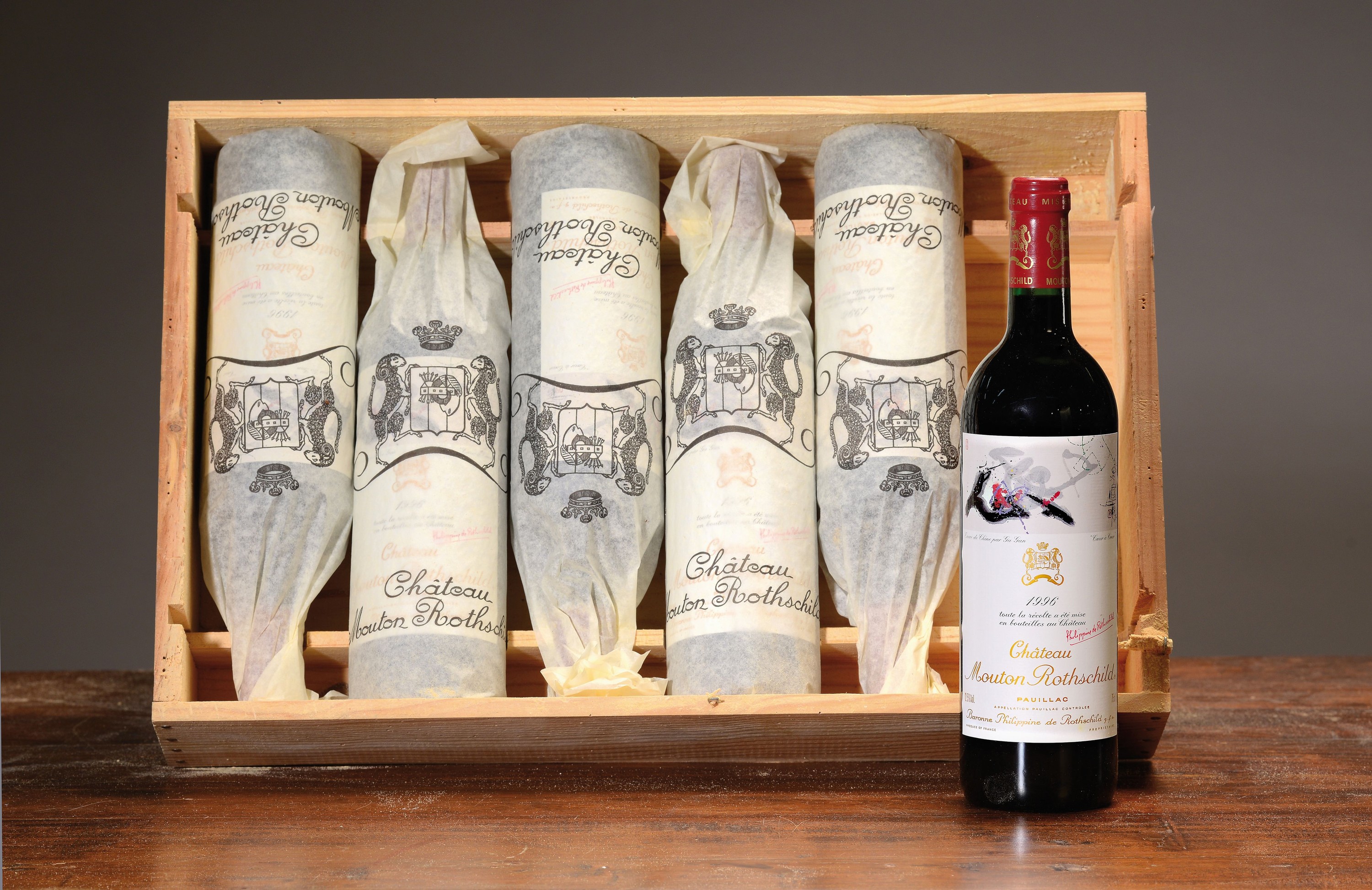 6 Flaschen 1996 Chateau Mouton Rothschild, Paulliac, premier grand cru classé, je 75cl, orig. verkorkt und unverkostet, in orig. Holzkiste