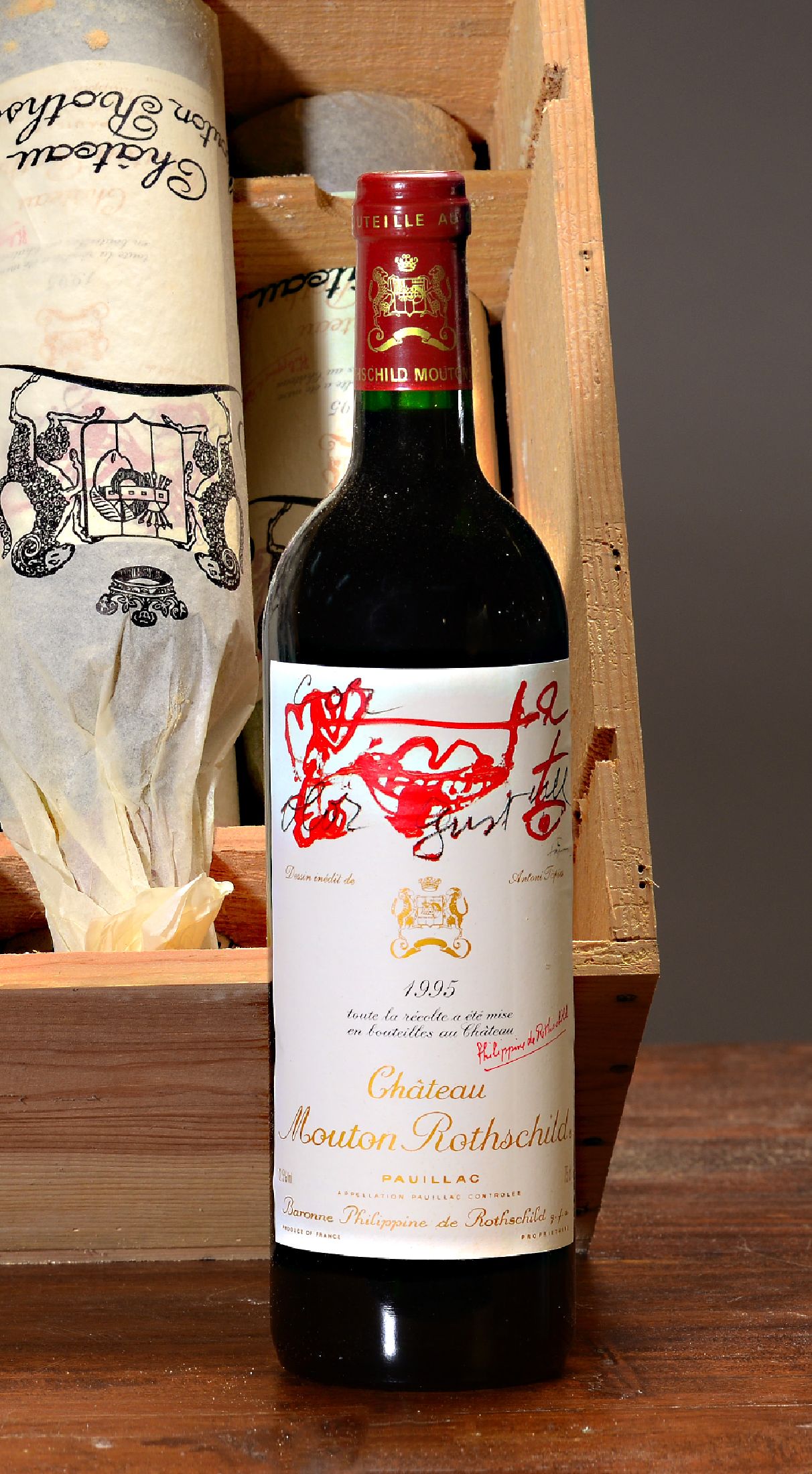 Detail a: 12 Flaschen 1995 Chateau Mouton Rothschild, Paulliac, premier grand cru classé, je 75cl, orig. verkorkt und unverkostet, in orig. Holzkiste, ohne ...