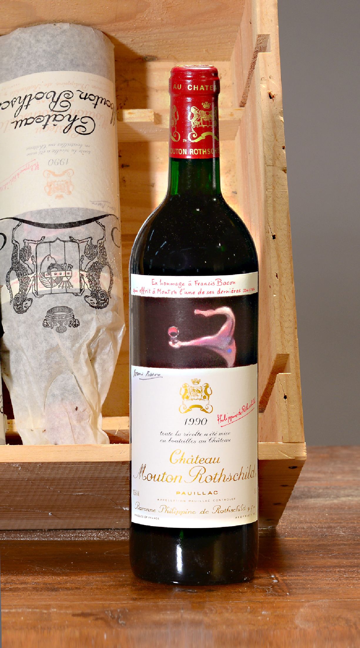 Detail a: 6 Flaschen 1990 Chateau Mouton Rothschild, Paulliac, premier grand cru classé, mit Künstleretikett von Francis Bacon, 75cl, orig. verkorkt und ...