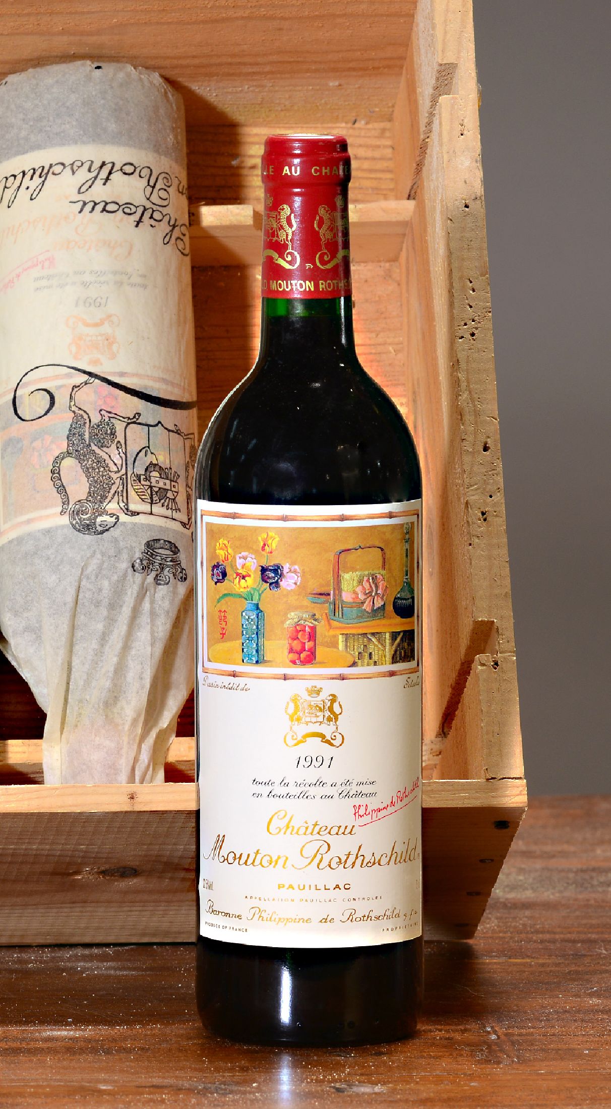 Detail a: 6 Flaschen 1991 Chateau Mouton Rothschild, Paulliac, premier grand cru classé, mit Künstleretikett von Setsuko, 75cl, orig. verkorkt und ...