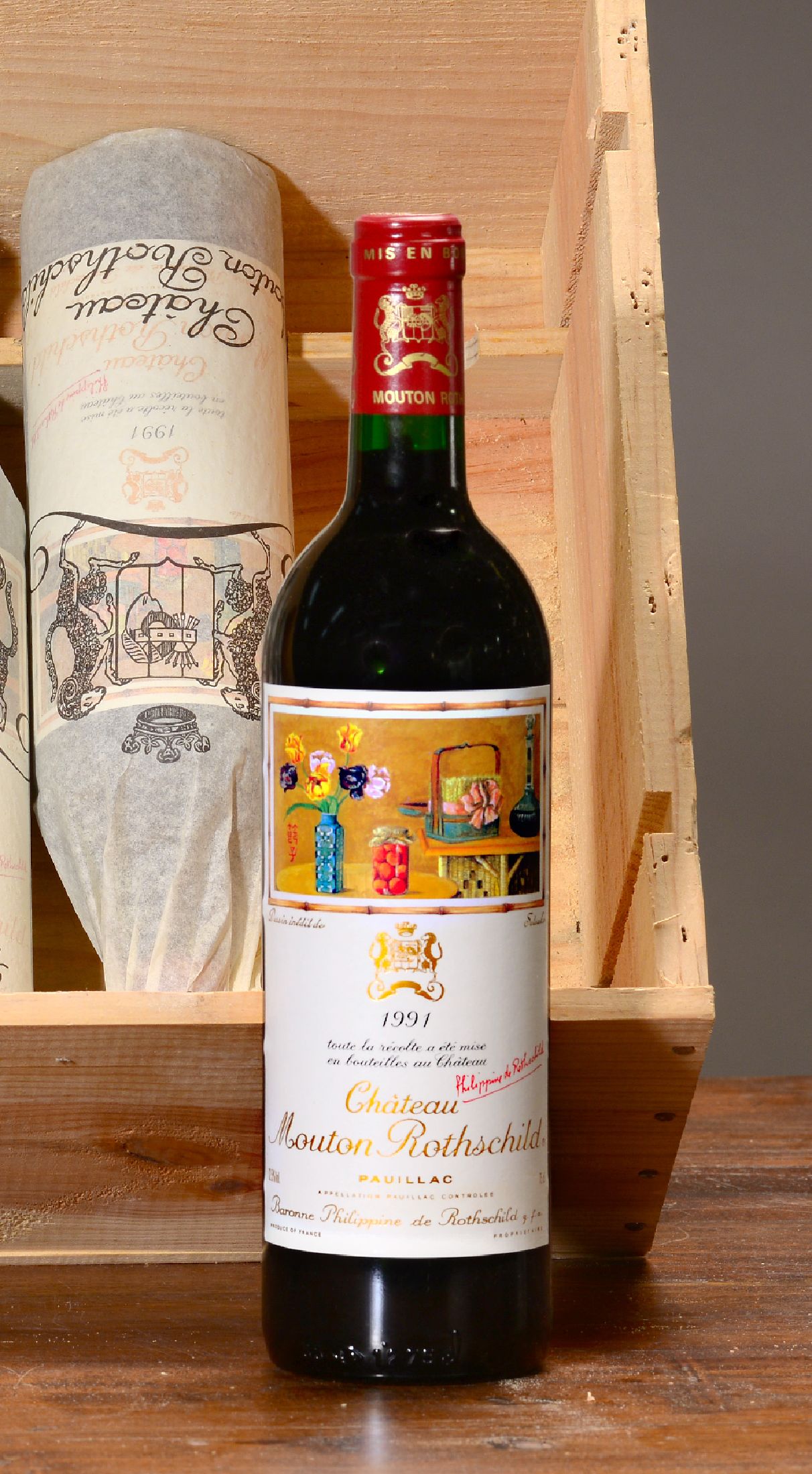 Detail a: 8 Flaschen 1991 Chateau Mouton Rothschild, Paulliac, premier grand cru classé, mit Künstleretikett von Setsuko, 75cl, orig. verkorkt und ...