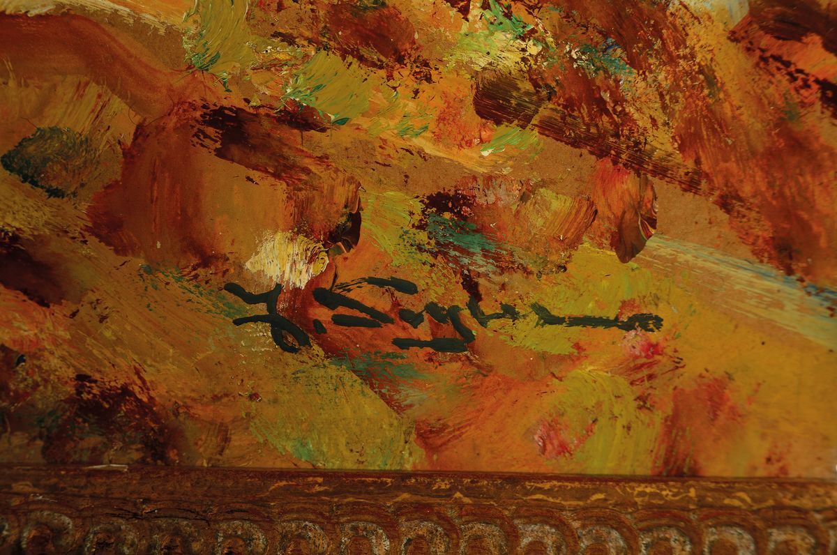 Detail a: Julius Seyler, 1873-1958 München, Menschen und Tiere auf einer Baum bestandenen Landstraße, Öl/Malkarton, rechts unten sign., ca. 60x80cm, R. ca. ...