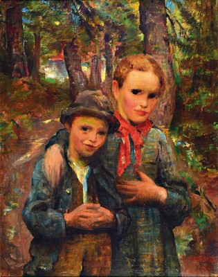 Image 26714776 - Alfred Aaron Wolmark, 1877-1961, boy and girl,oil/canvas, signed lower right and dated 04, approx. 66x52cm, frame approx. 78x64cm