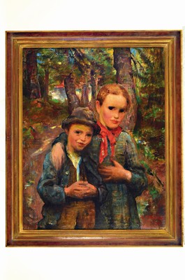 26714776k - Alfred Aaron Wolmark, 1877-1961, boy and girl,oil/canvas, signed lower right and dated 04, approx. 66x52cm, frame approx. 78x64cm