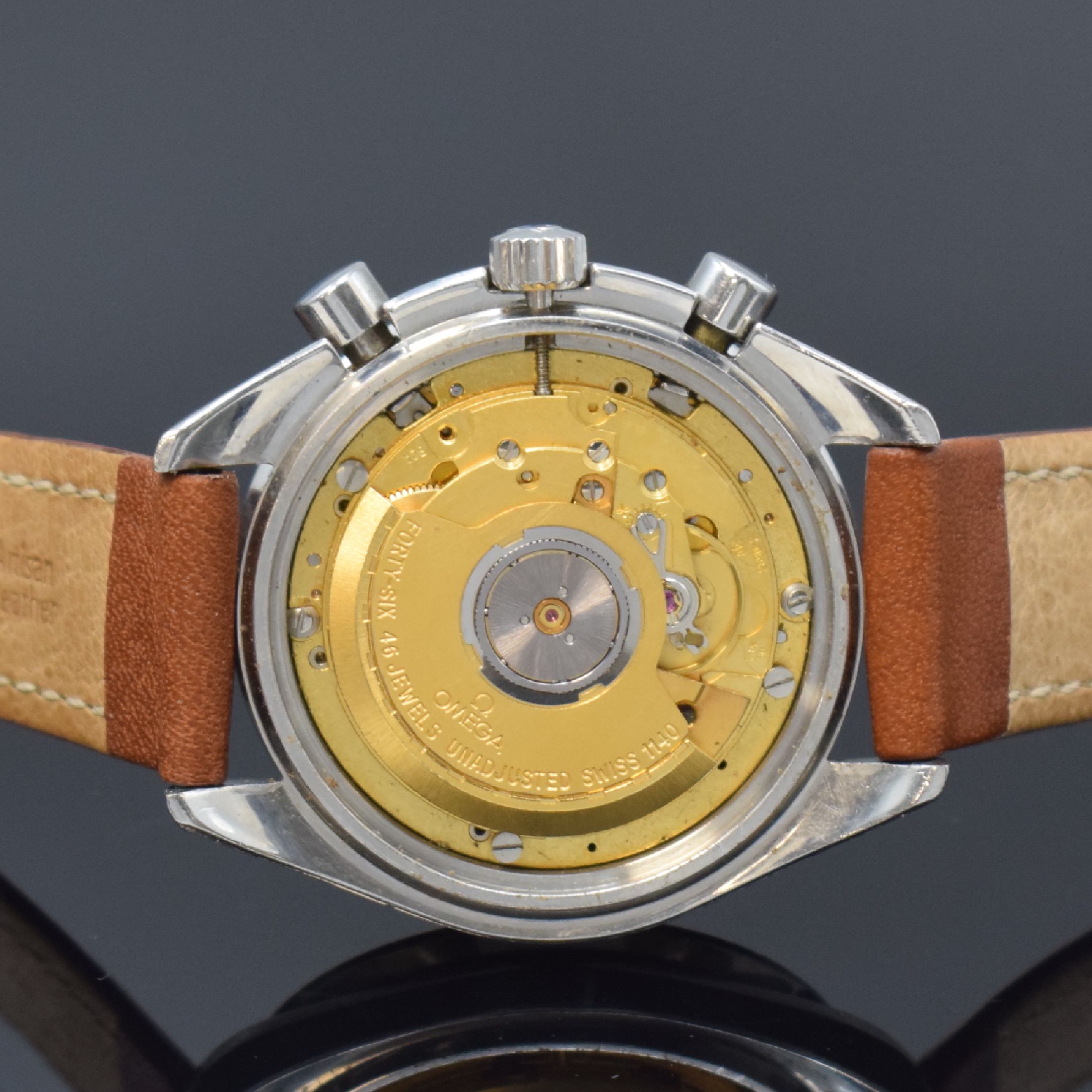 Detail d: OMEGA Armbandchronograph Speedmaster Reduced Referenz 175.0032, Automatik, Schweiz um 1990, Edelstahlgeh., Boden aufgedr., Lünette m. ...