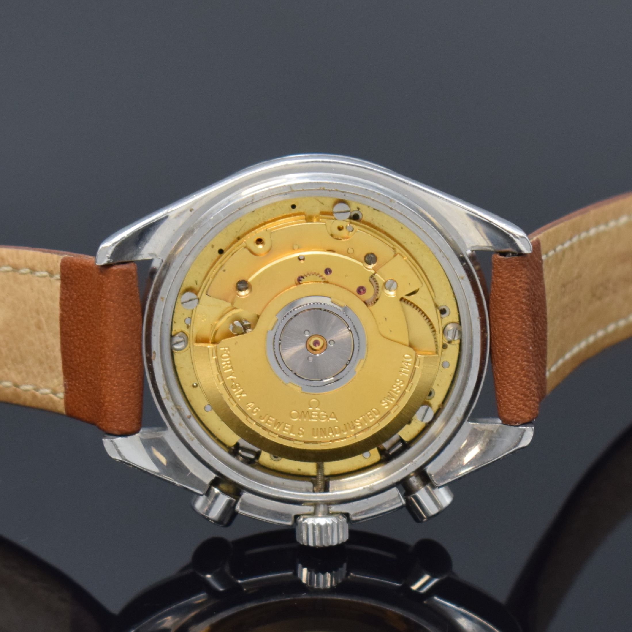 Detail e: OMEGA Armbandchronograph Speedmaster Reduced Referenz 175.0032, Automatik, Schweiz um 1990, Edelstahlgeh., Boden aufgedr., Lünette m. ...