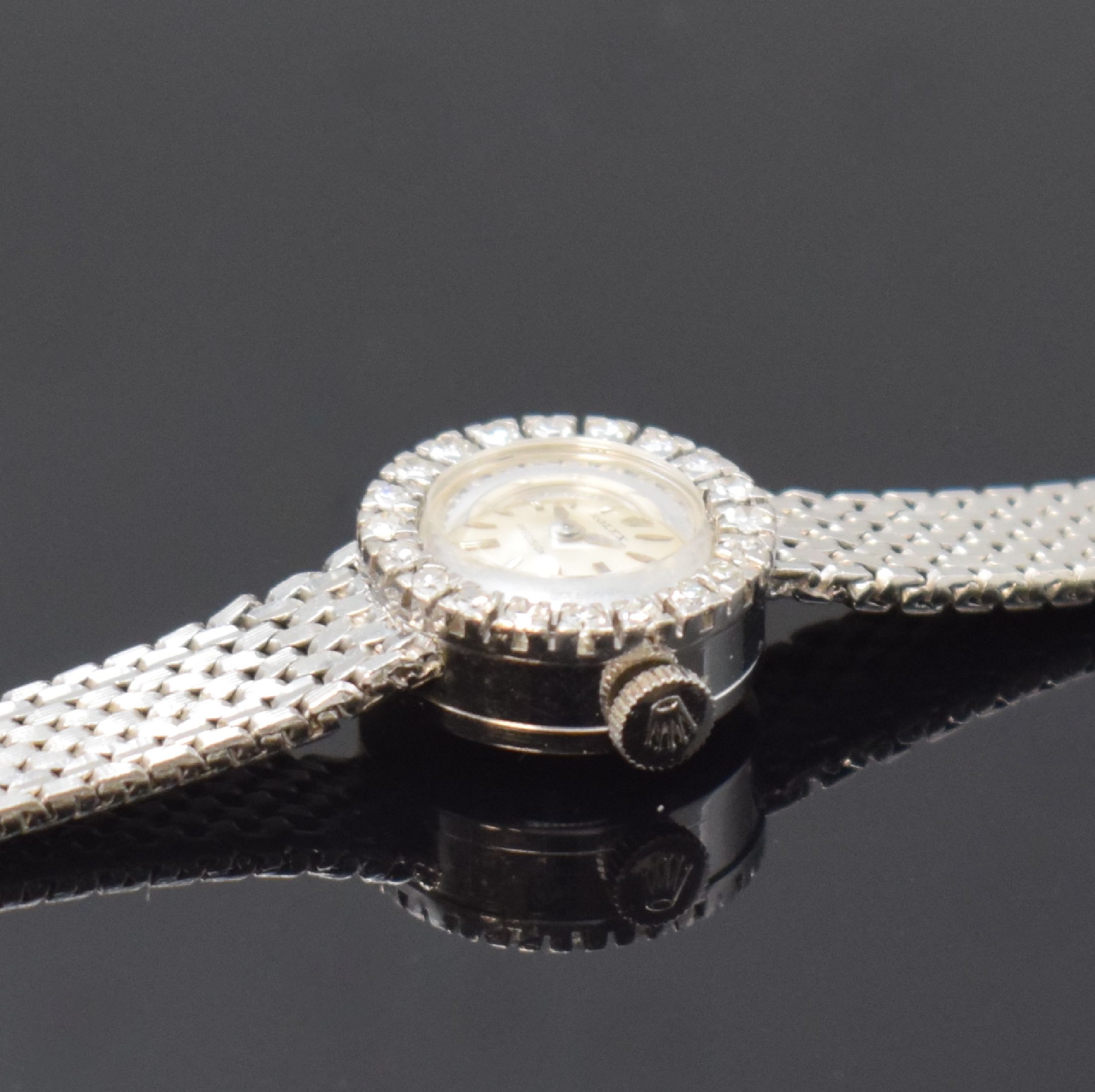 Detail d: ROLEX Precision Damenarmbanduhr in WG 750/000 mit Diamanten, Schweiz 1960er Jahre, Handaufzug, Lünette aufw. m. Diamanten besetzt, silb. Zifferbl. ...