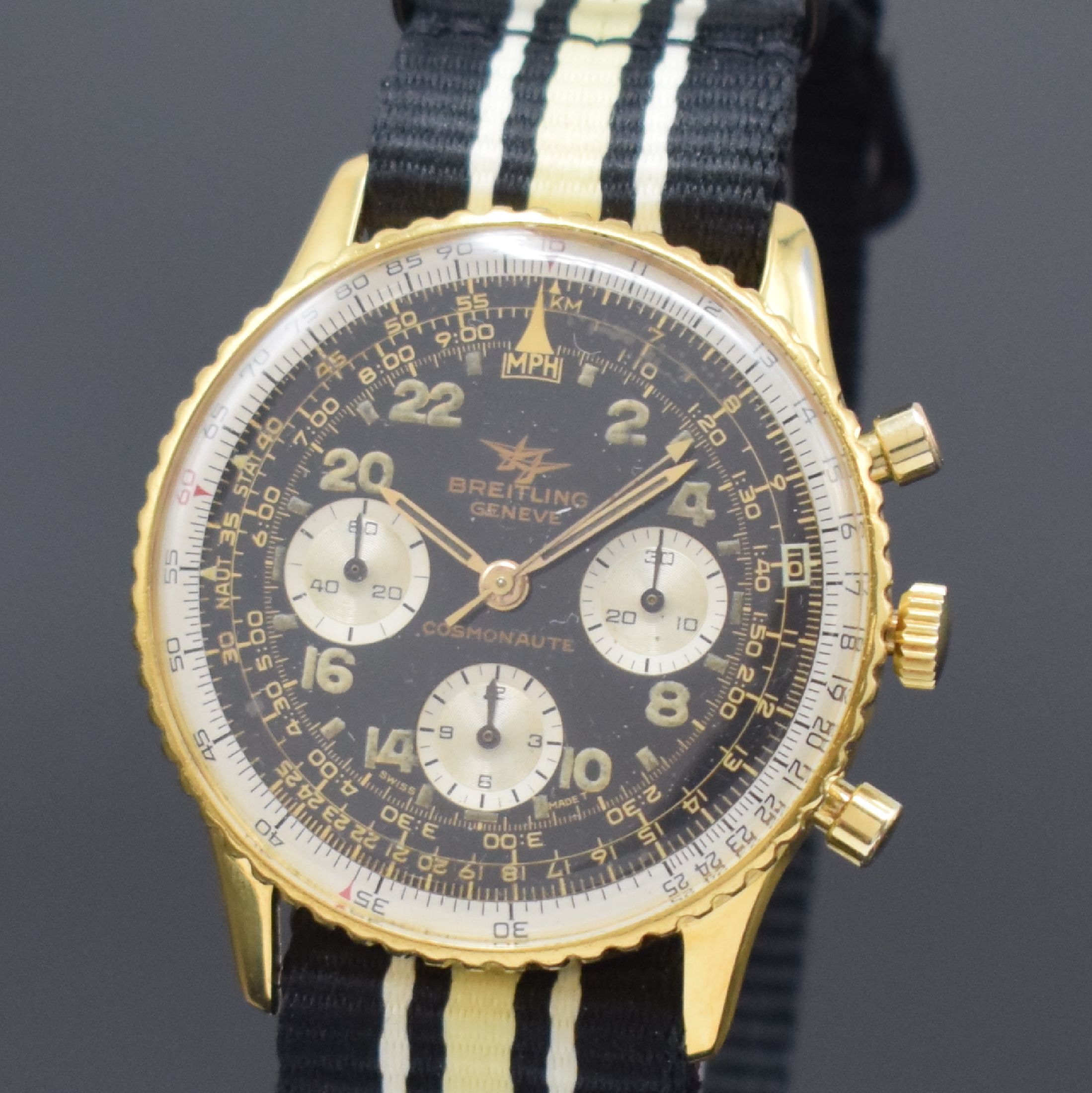 Detail a: BREITLING Navitimer 806 Schaltradchronograph, Schweiz um 1969, Handaufzug, verg. Geh., Stahlboden aufgedr., Rechenschieber-Drehlünette, schwarzes ...
