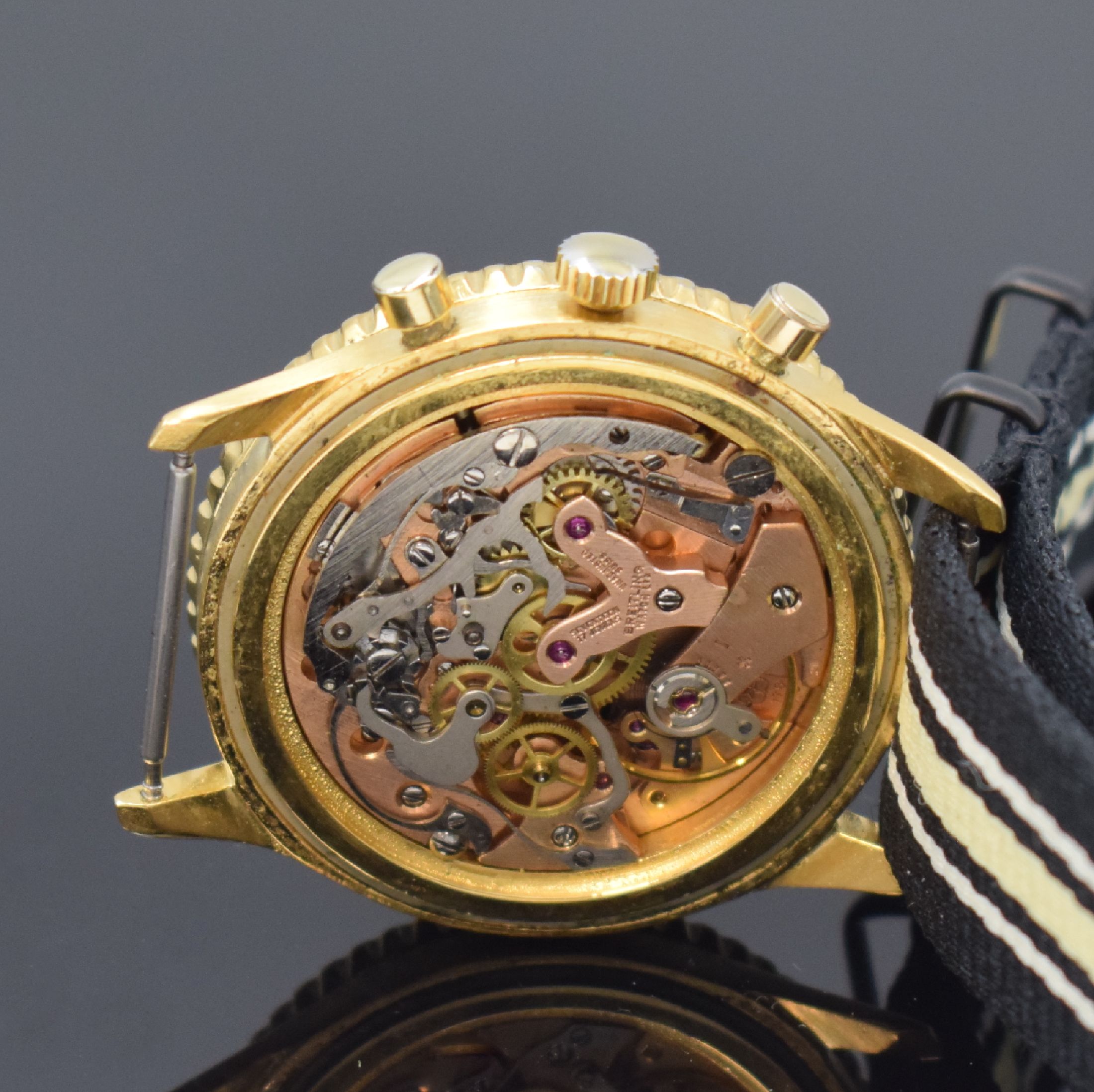 Detail d: BREITLING Navitimer 806 Schaltradchronograph, Schweiz um 1969, Handaufzug, verg. Geh., Stahlboden aufgedr., Rechenschieber-Drehlünette, schwarzes ...