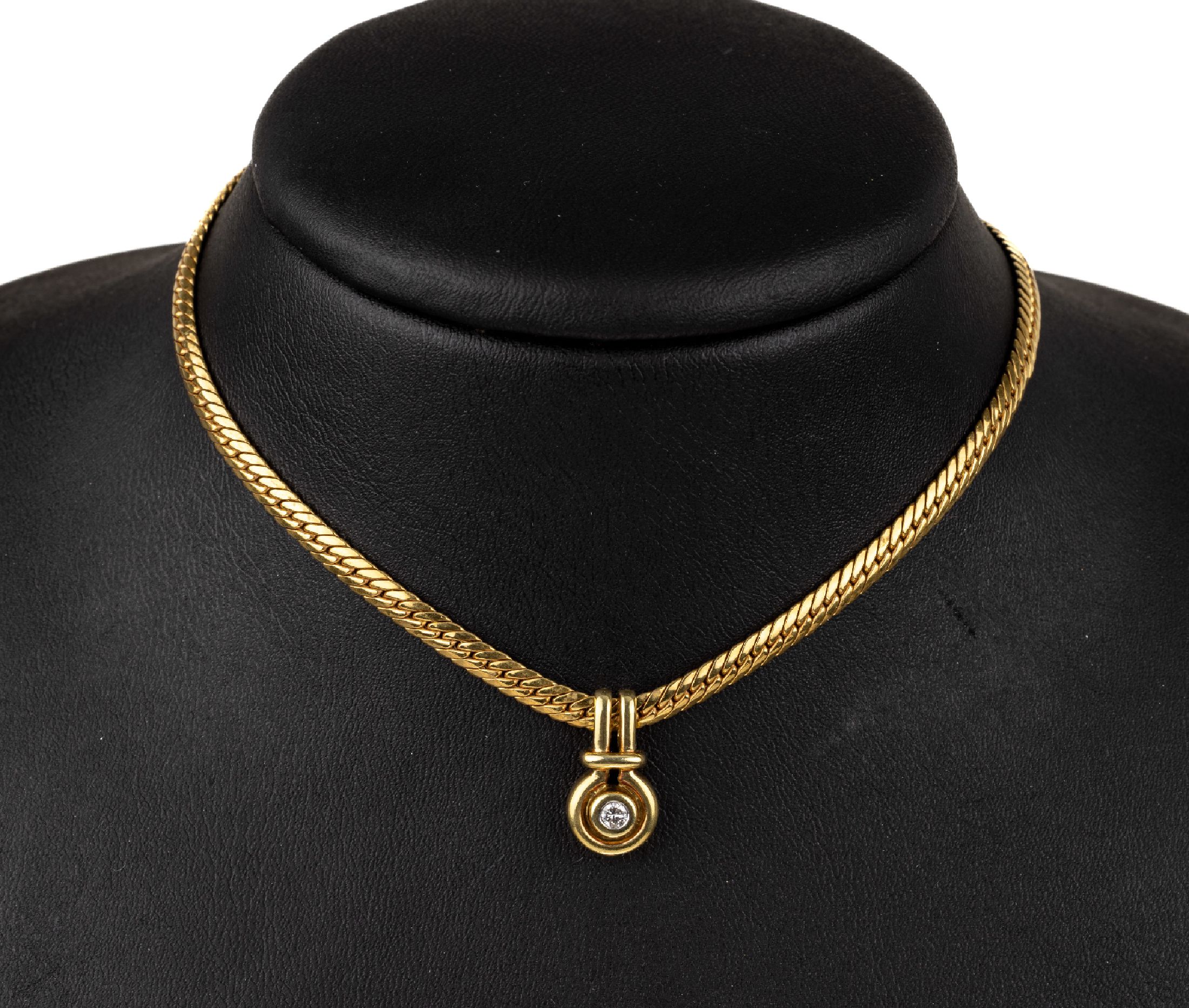 14 kt Gold Brillant-Anhänger, GG 585/000, 1 Brillant ca. 0.08 ct Weiß/si, an Kette, GG 750/000, L. ca. 43 cm, Karabinerschließe, ca. 10.6 g