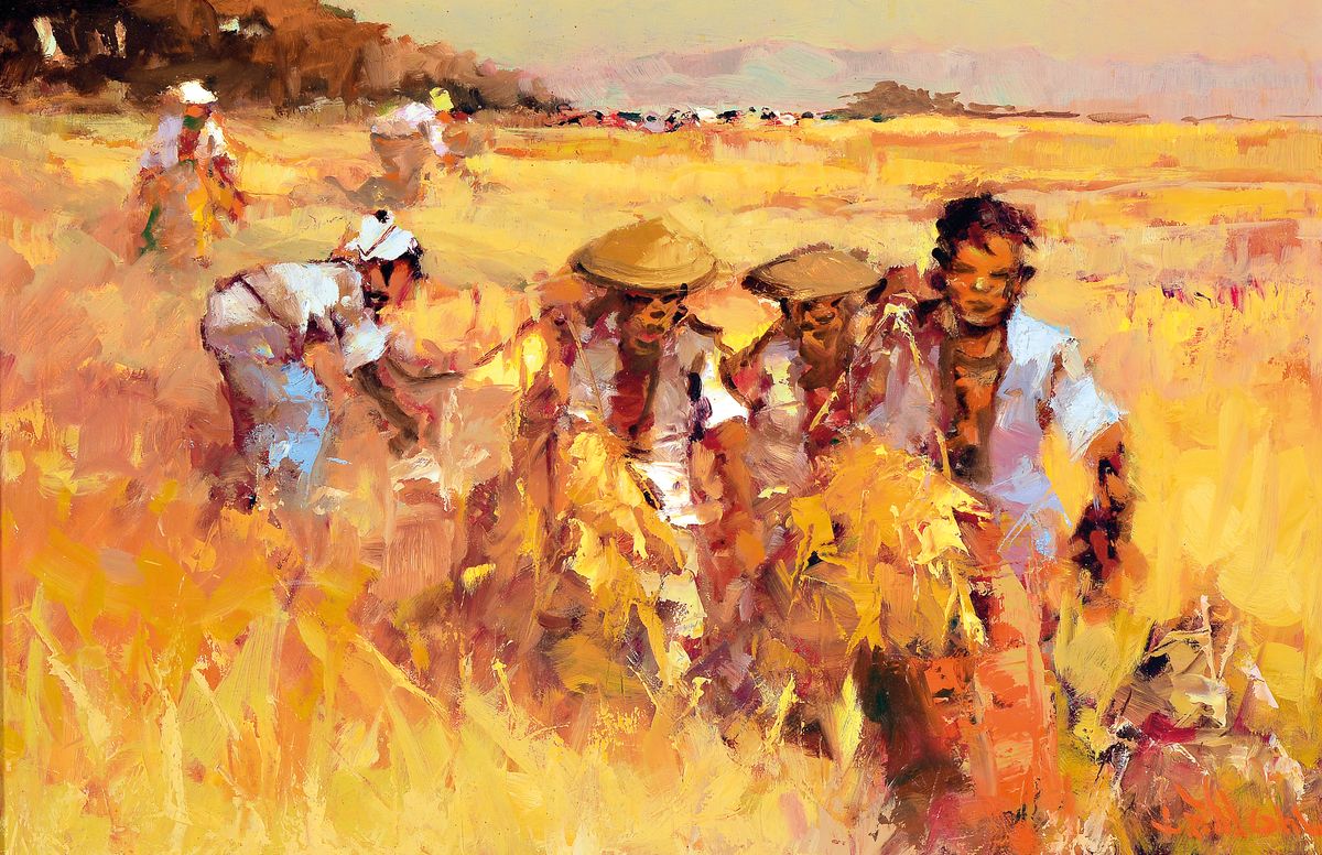 Frits Lucien Ohl, 1904 Palembang/Indonesien -1976 Den Haag, indonesische Reisbauern auf dem Feld, Öl/Lwd, rechts unten signiert, ca. 40x60cm, R. ca. ...