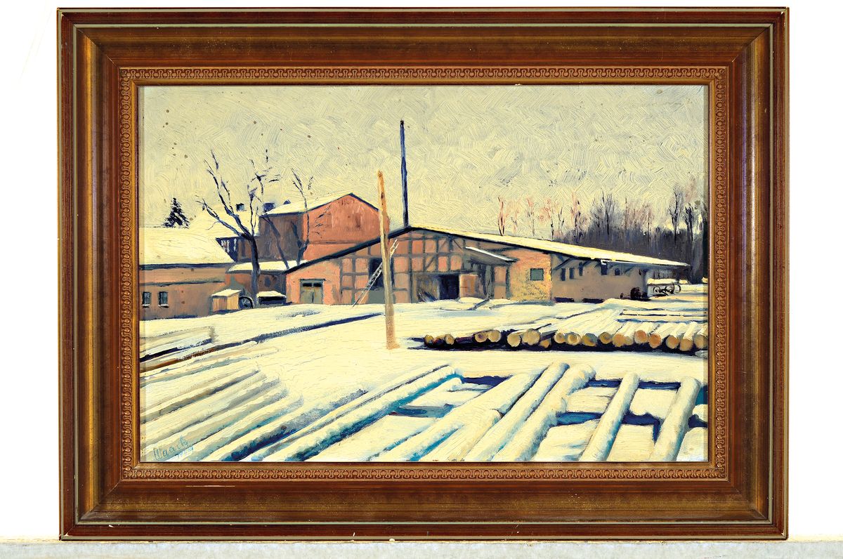 Detail k: Alfred Waack, 1895-1964, Gründungsmitglied der Assoziation revolutionärer bildender Künstler Deutschlands, hier: Schneebedecktes Sägewerk bei ...