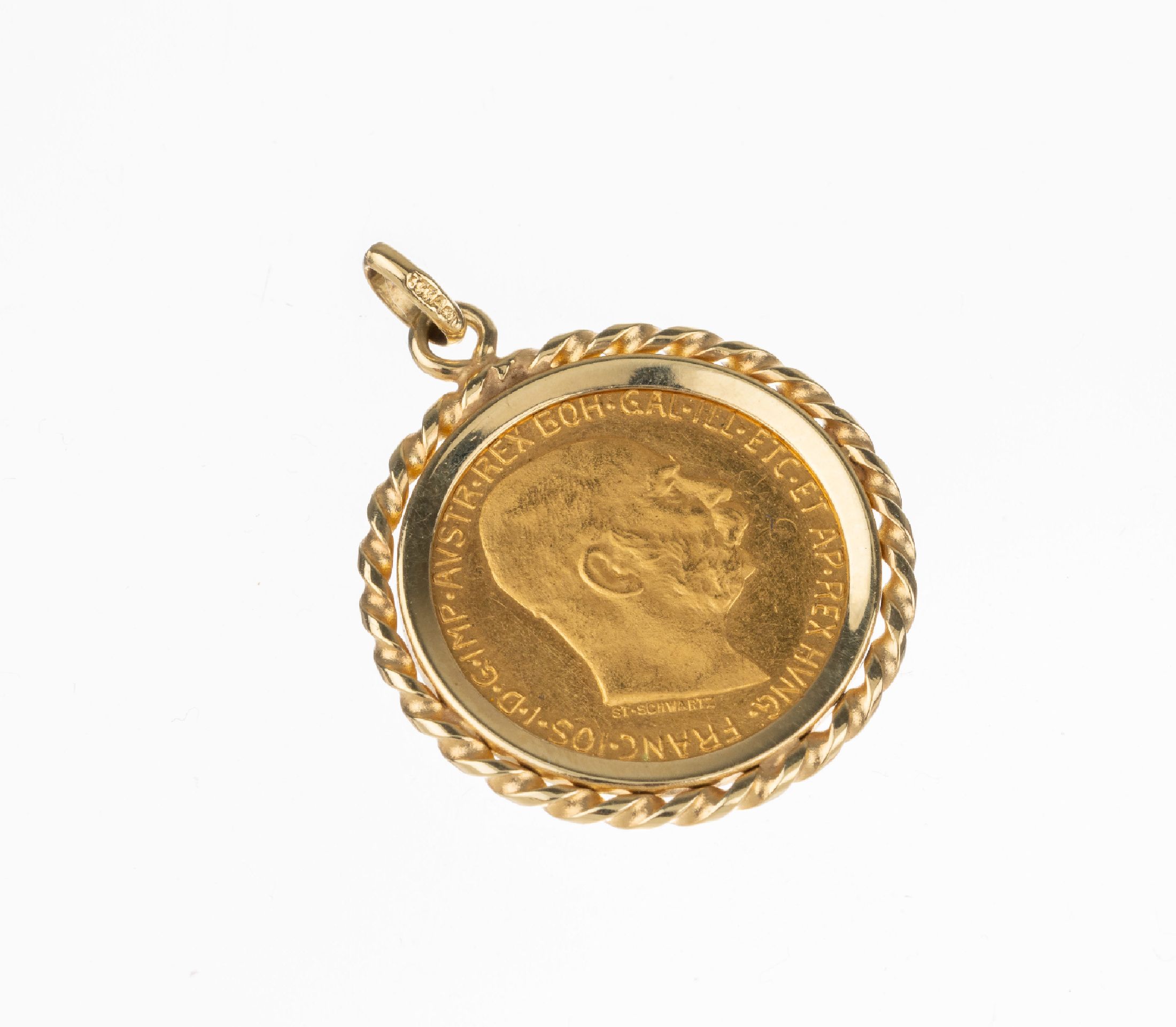 Goldmünze 10 Kronen Österreich-Ungarn 1912, Franz Joseph I., als Anhänger gefaßt, GG 333/000, total ca. 4.8 g