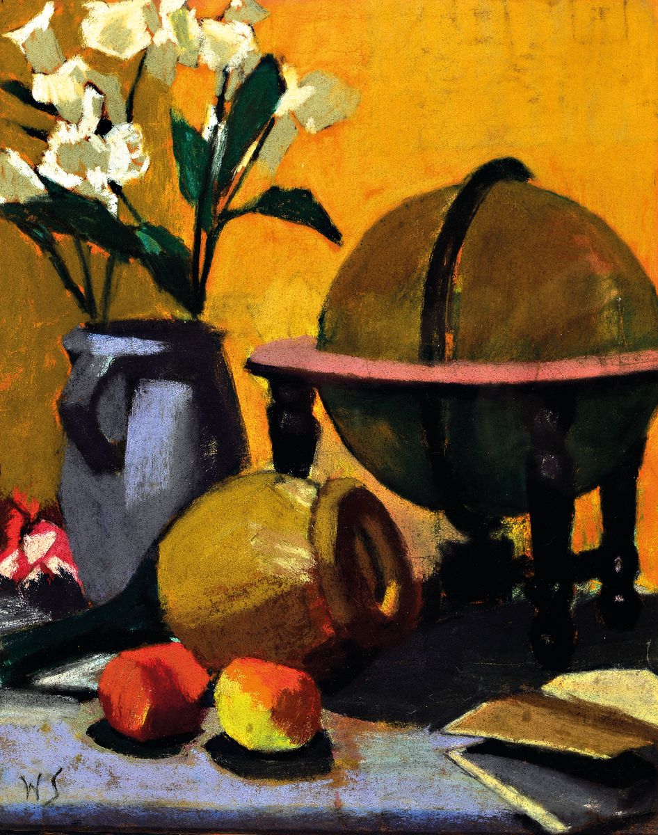 William Straube, 1871 Berlin-1954 Neufrach, Stillleben mit Lilien und Globus, Pastell auf Papier, links unten monogr. WS, ca. 49x39cm, u.Gl., R. ca. ...