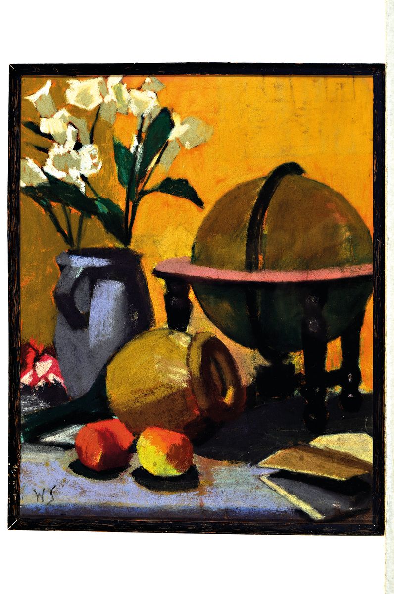 Detail k: William Straube, 1871 Berlin-1954 Neufrach, Stillleben mit Lilien und Globus, Pastell auf Papier, links unten monogr. WS, ca. 49x39cm, u.Gl., R. ca. ...