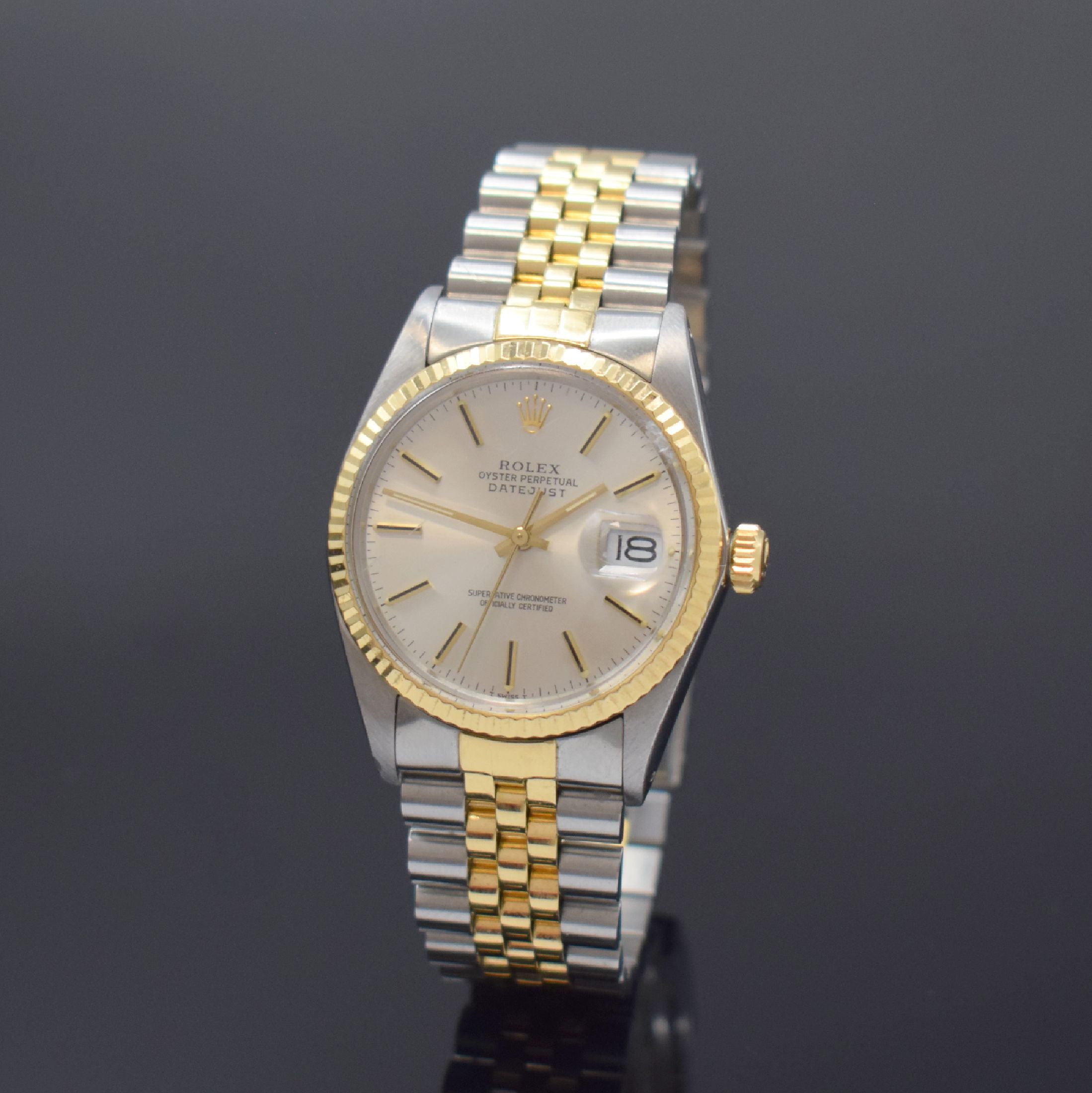 ROLEX Datejust in Stahl/Gold mit original Box und Papier Referenz 16013, Schweiz lt. orig. Papier verk. 1983, Automatik, verschr. Oystergeh., ...